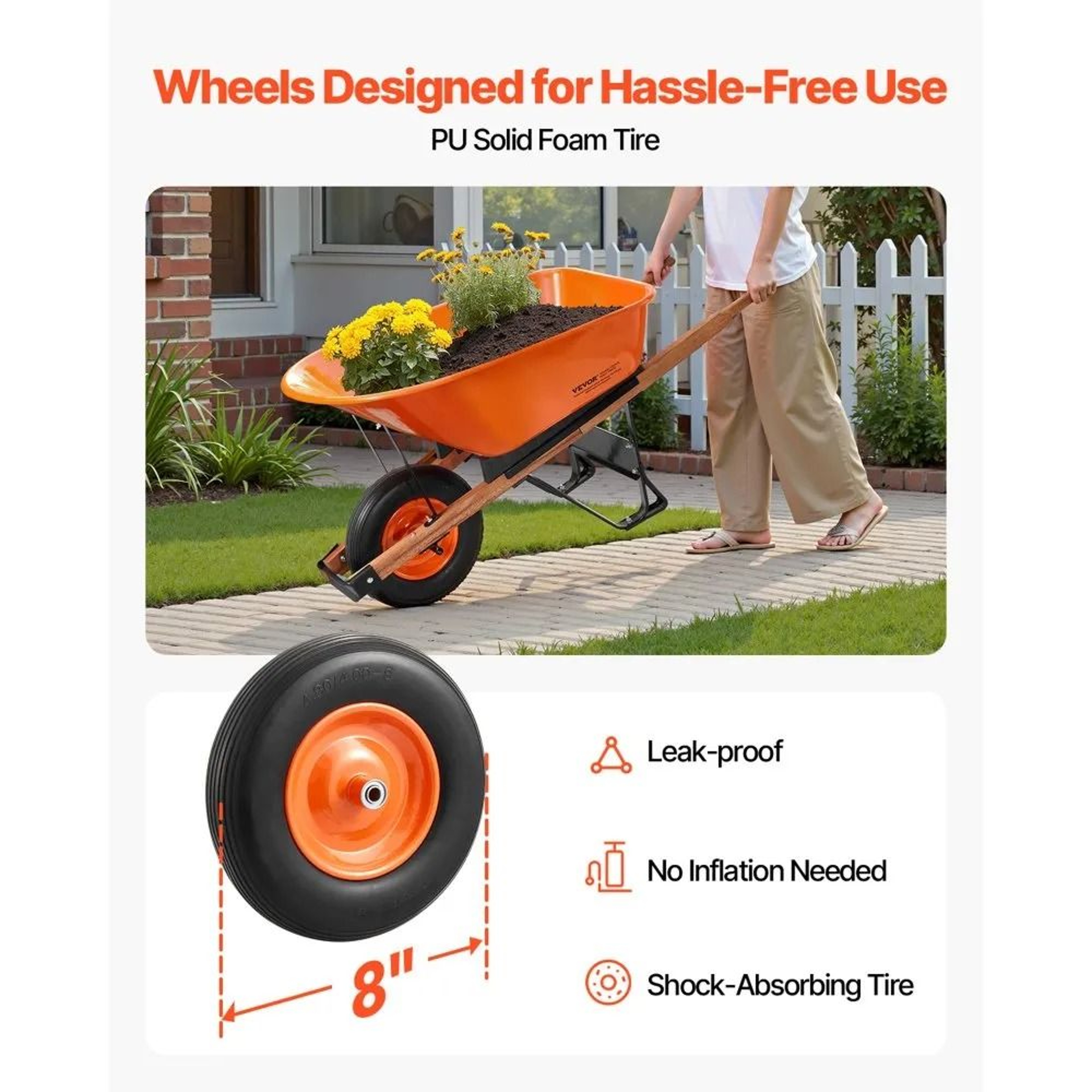 Heavy Duty Wheelbarrow Cart 6 Cu Ft 330 Lb Capacity With 16 Inch Solid Foam Wheel 4
