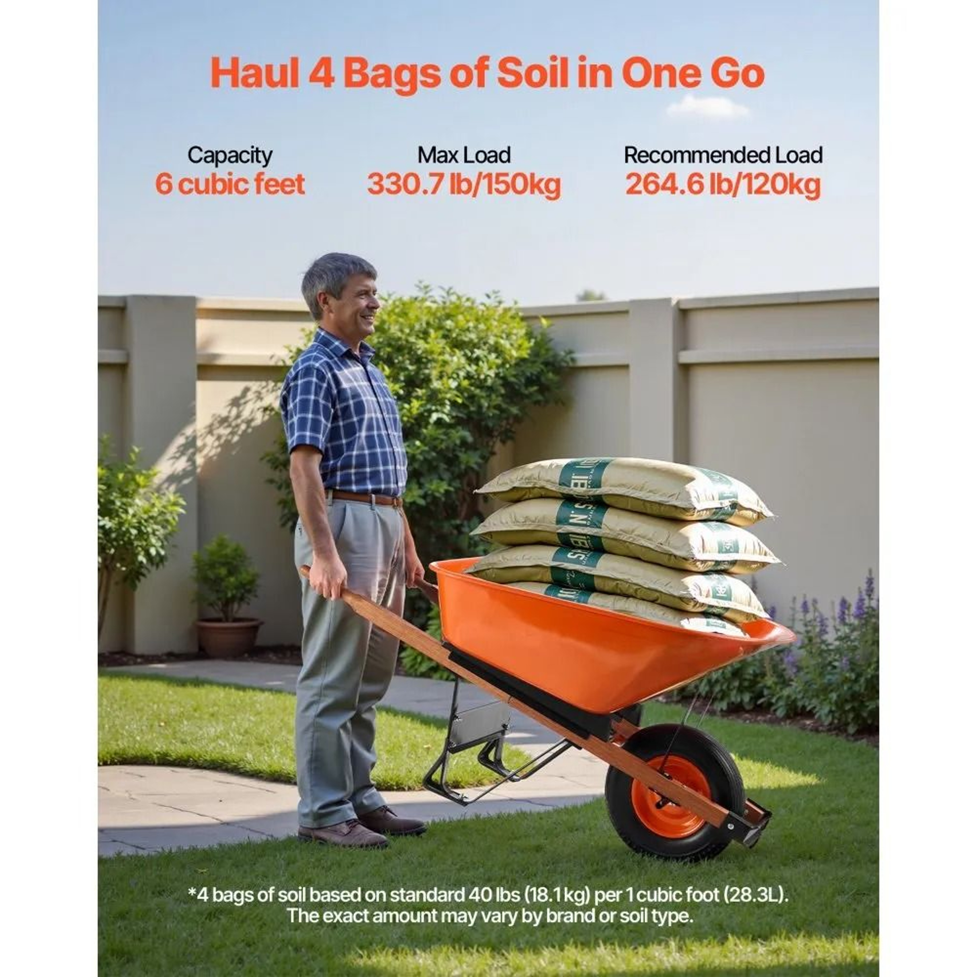 Heavy Duty Wheelbarrow Cart 6 Cu Ft 330 Lb Capacity With 16 Inch Solid Foam Wheel 1