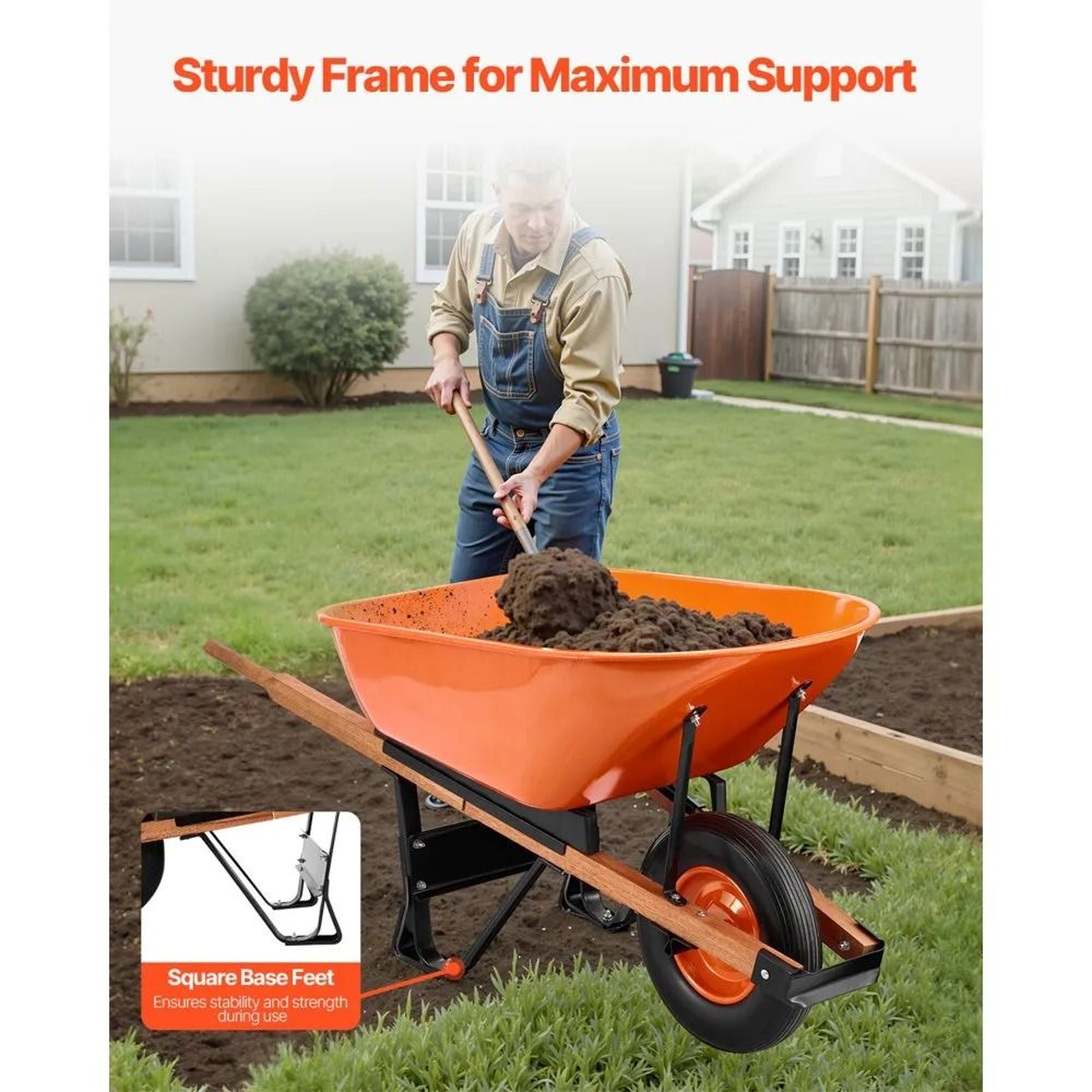 Heavy Duty Wheelbarrow Cart 6 Cu Ft 330 Lb Capacity With 16 Inch Solid Foam Wheel 2