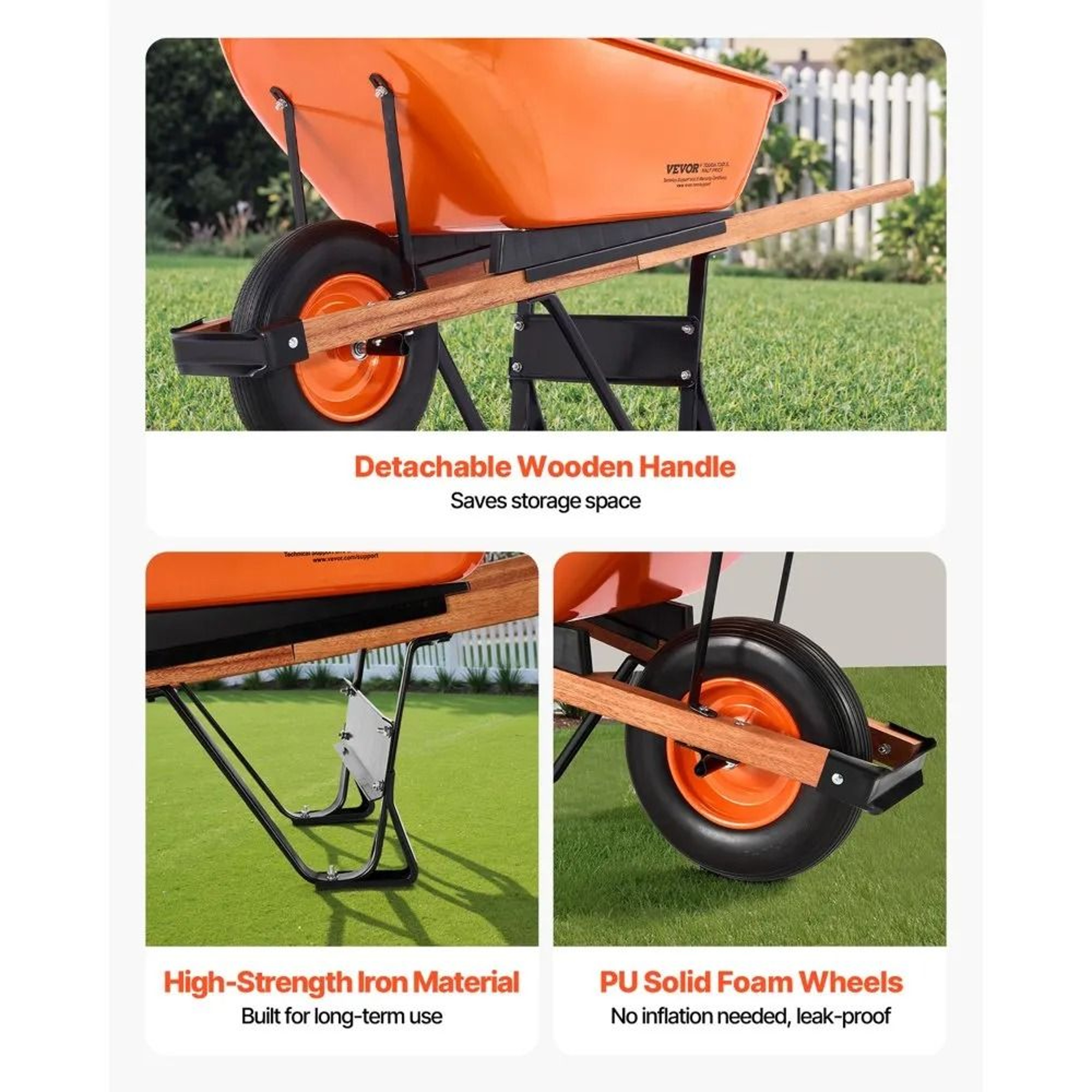 Heavy Duty Wheelbarrow Cart 6 Cu Ft 330 Lb Capacity With 16 Inch Solid Foam Wheel 5