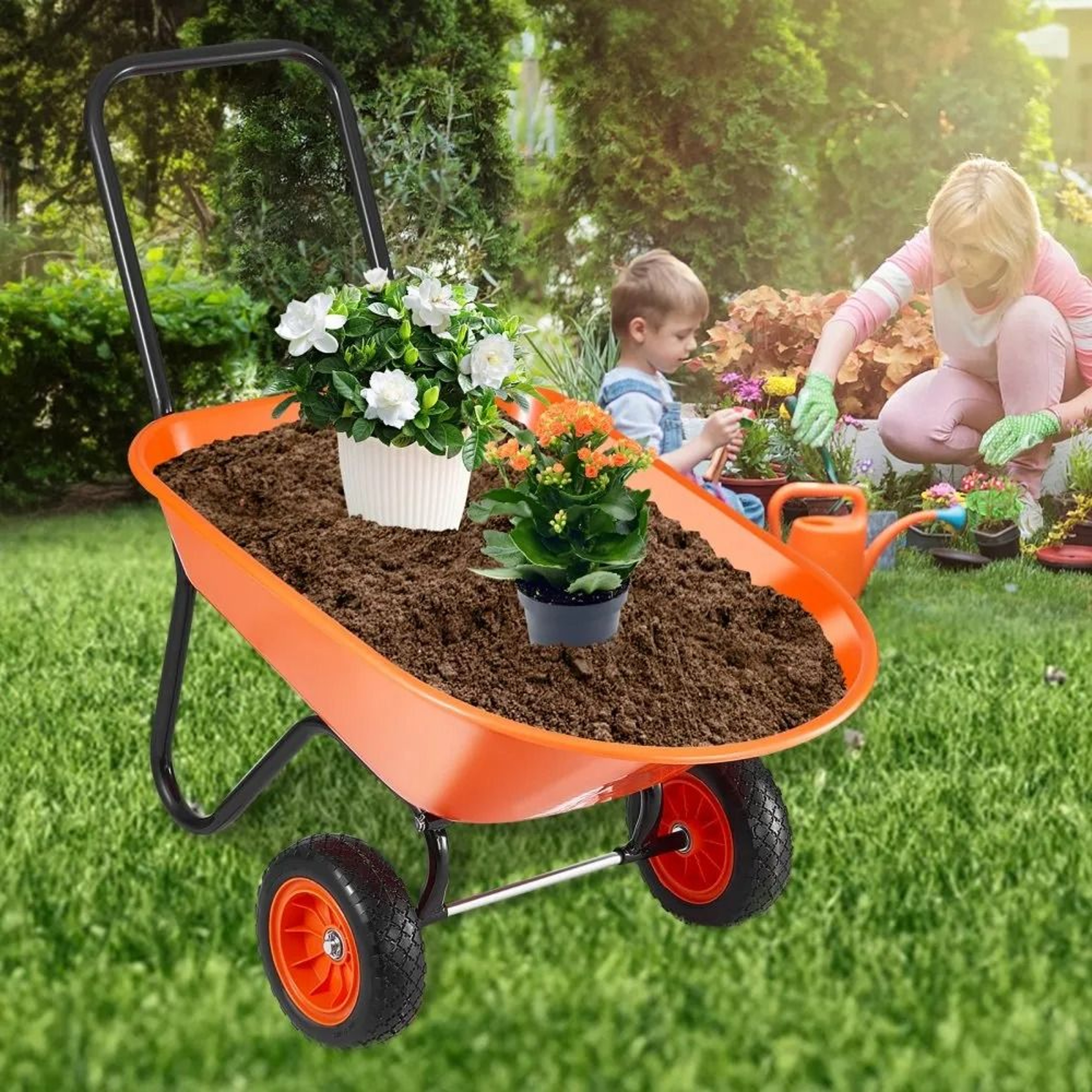 Heavy Duty Wheelbarrow Cart With 5 Cu Ft Tray And Dual 10 Inch Wheels 4