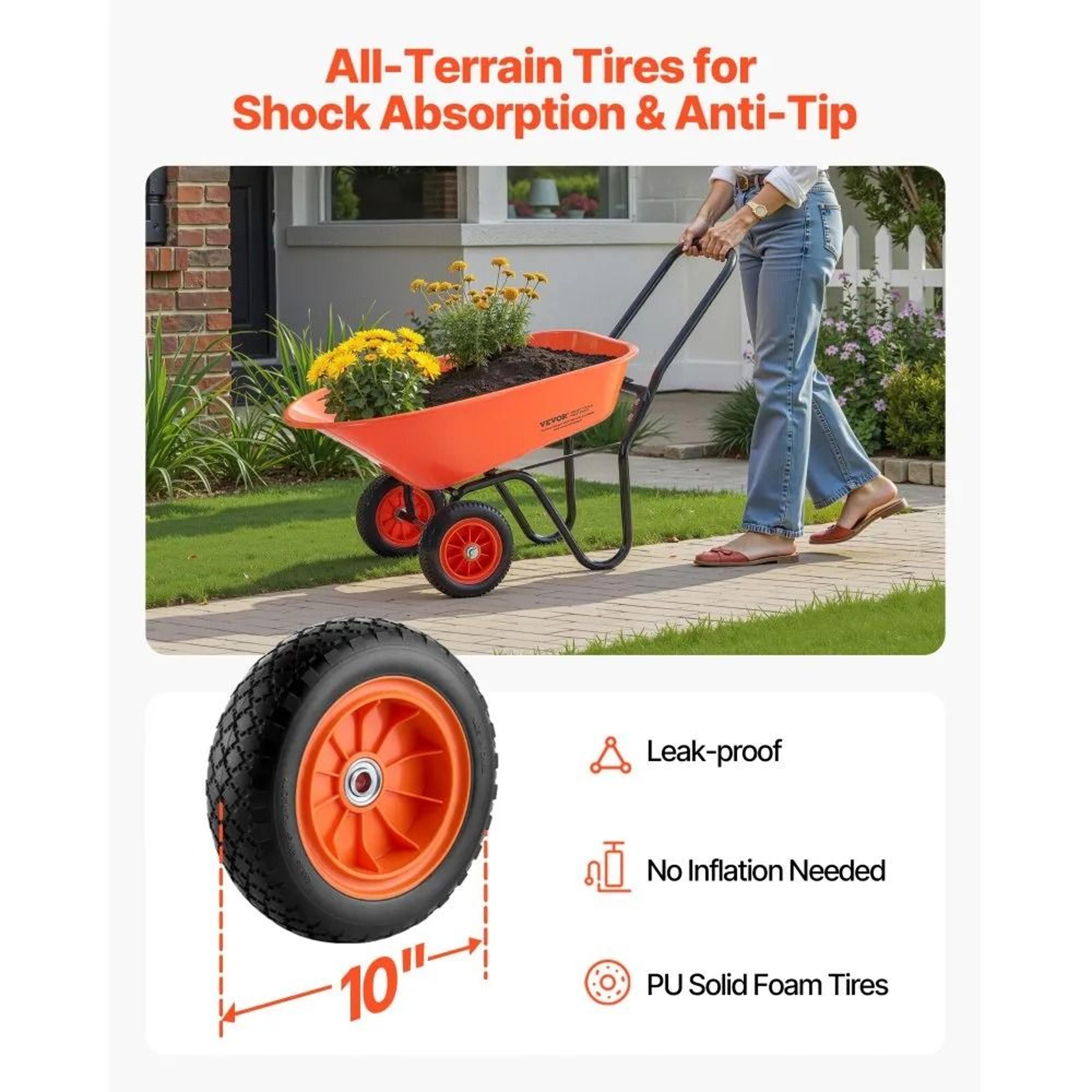Heavy Duty Wheelbarrow Cart With 5 Cu Ft Tray And Dual 10 Inch Wheels 3