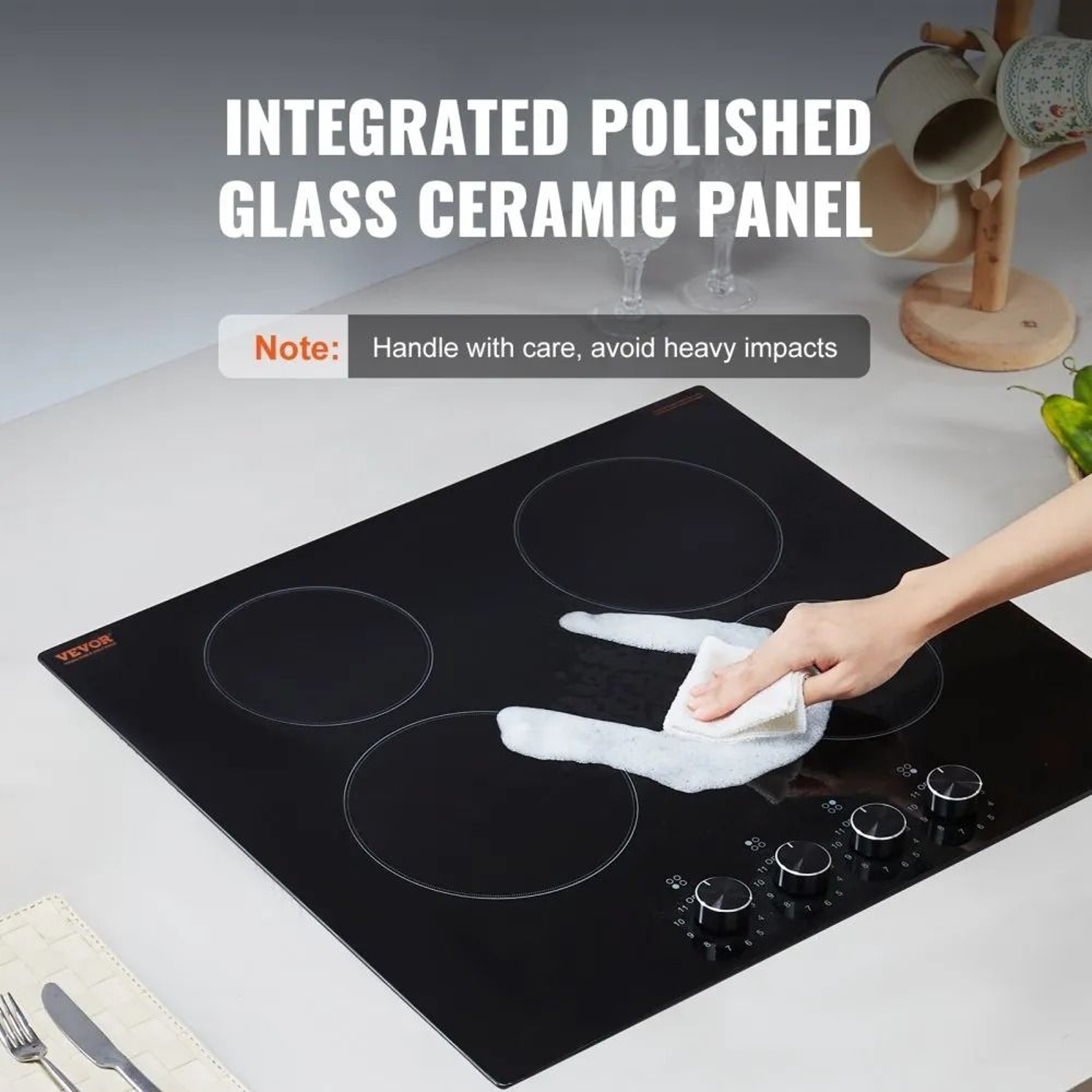 24 Inch Electric Cooktop 4 Burner 6000W Ceramic Radiant Stove Top With Knob Controls 3