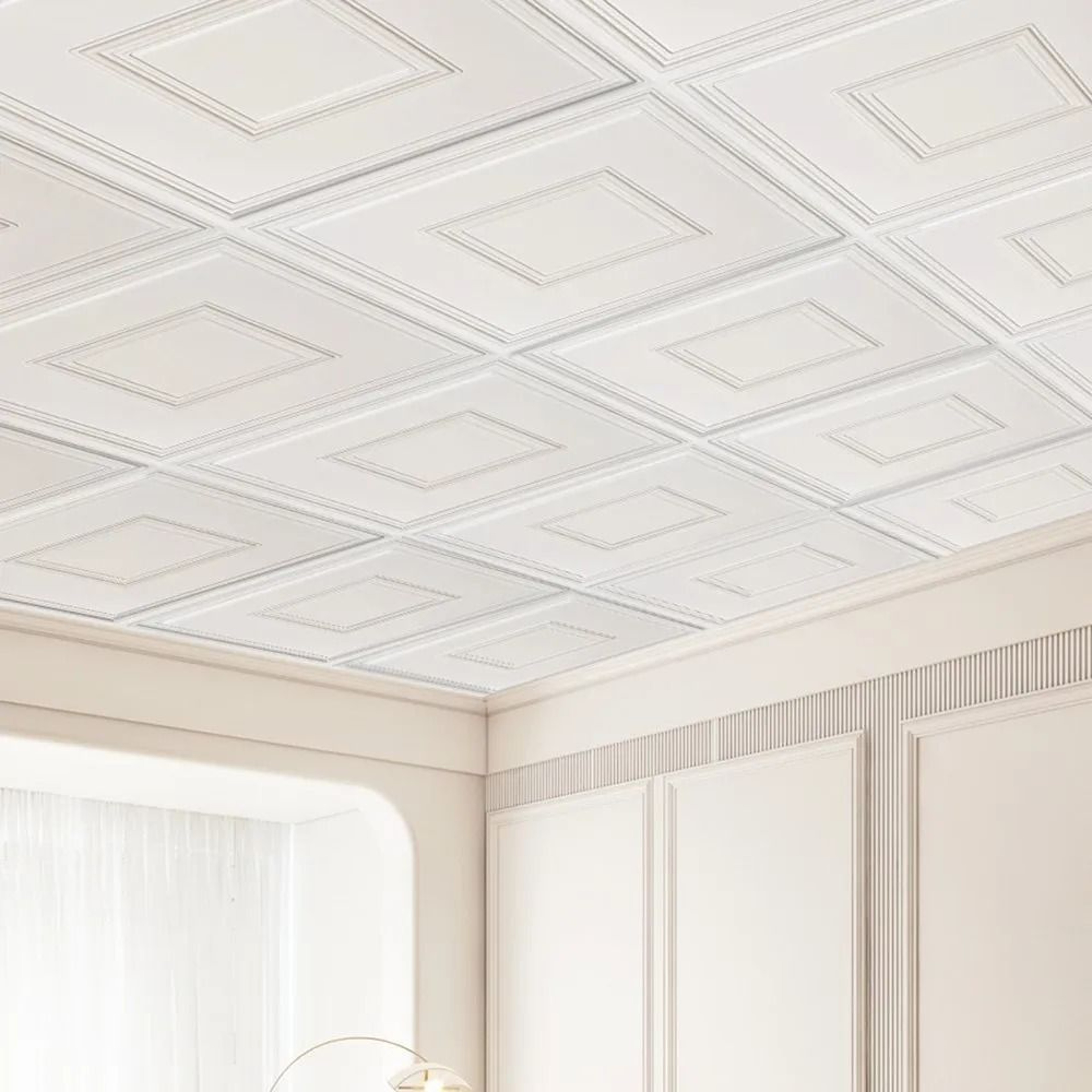 24 X 24 Inch PVC Drop Ceiling Tiles White Geometric 12 Pack 6