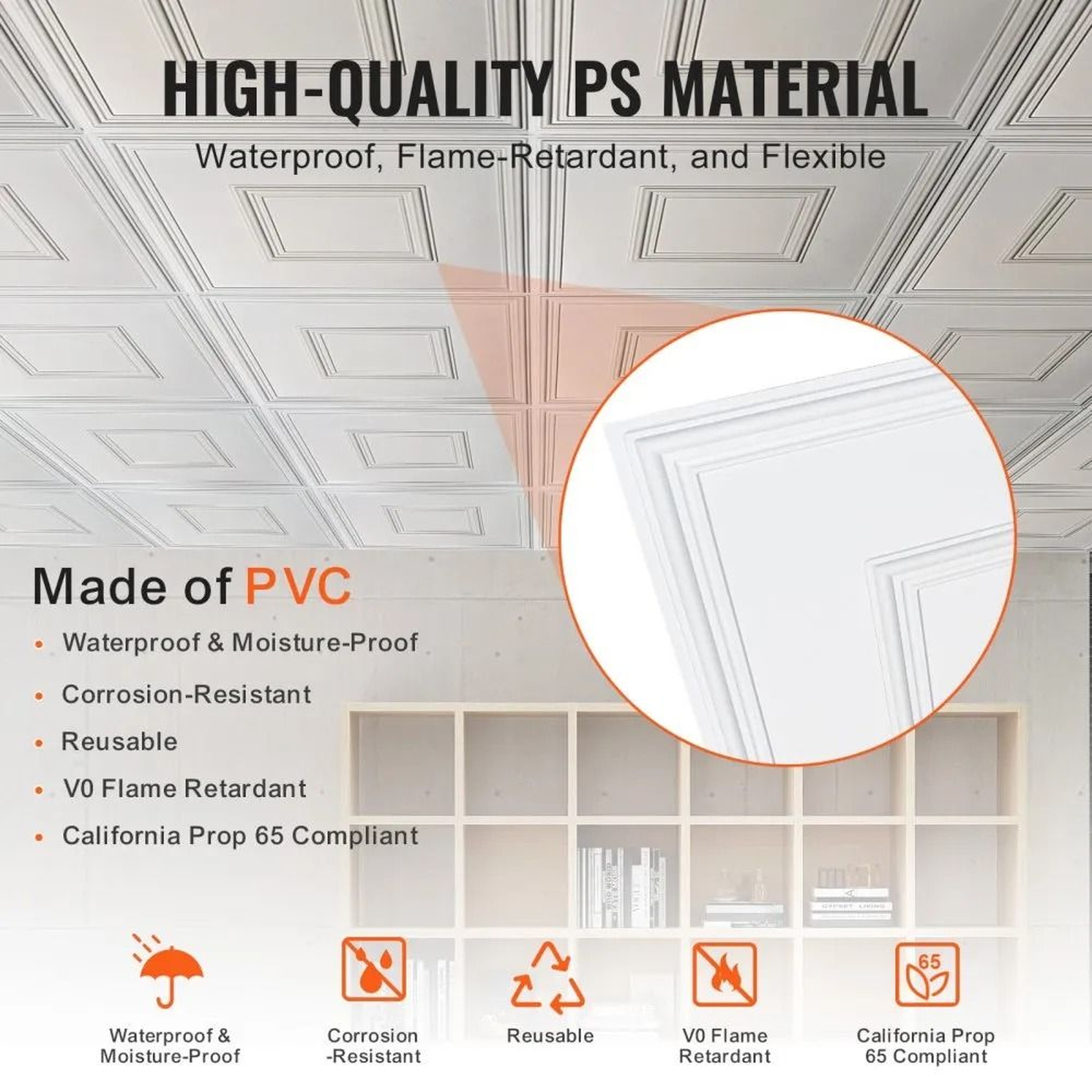 24 X 24 Inch PVC Drop Ceiling Tiles White Geometric 12 Pack 5