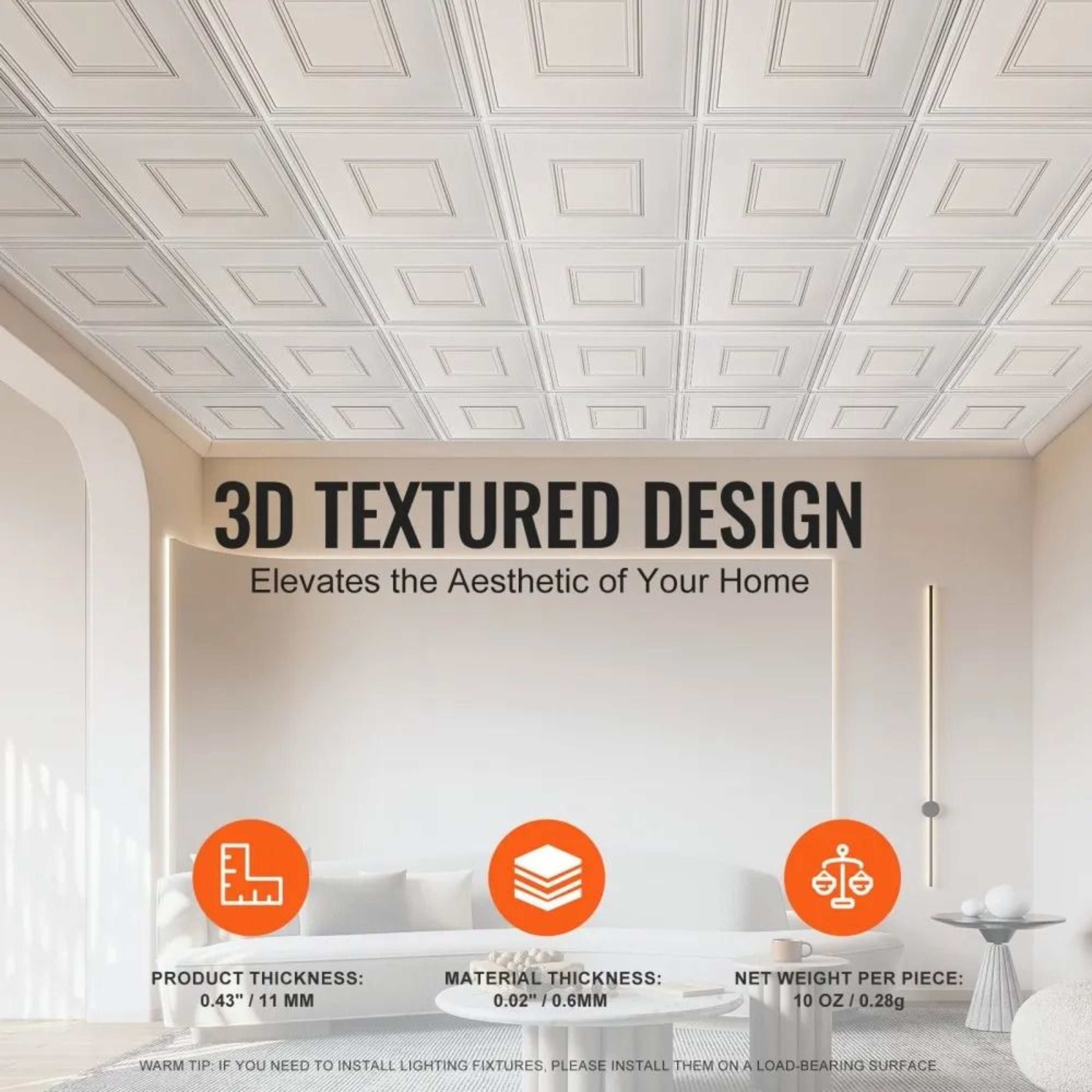 24 X 24 Inch PVC Drop Ceiling Tiles White Geometric 12 Pack 4