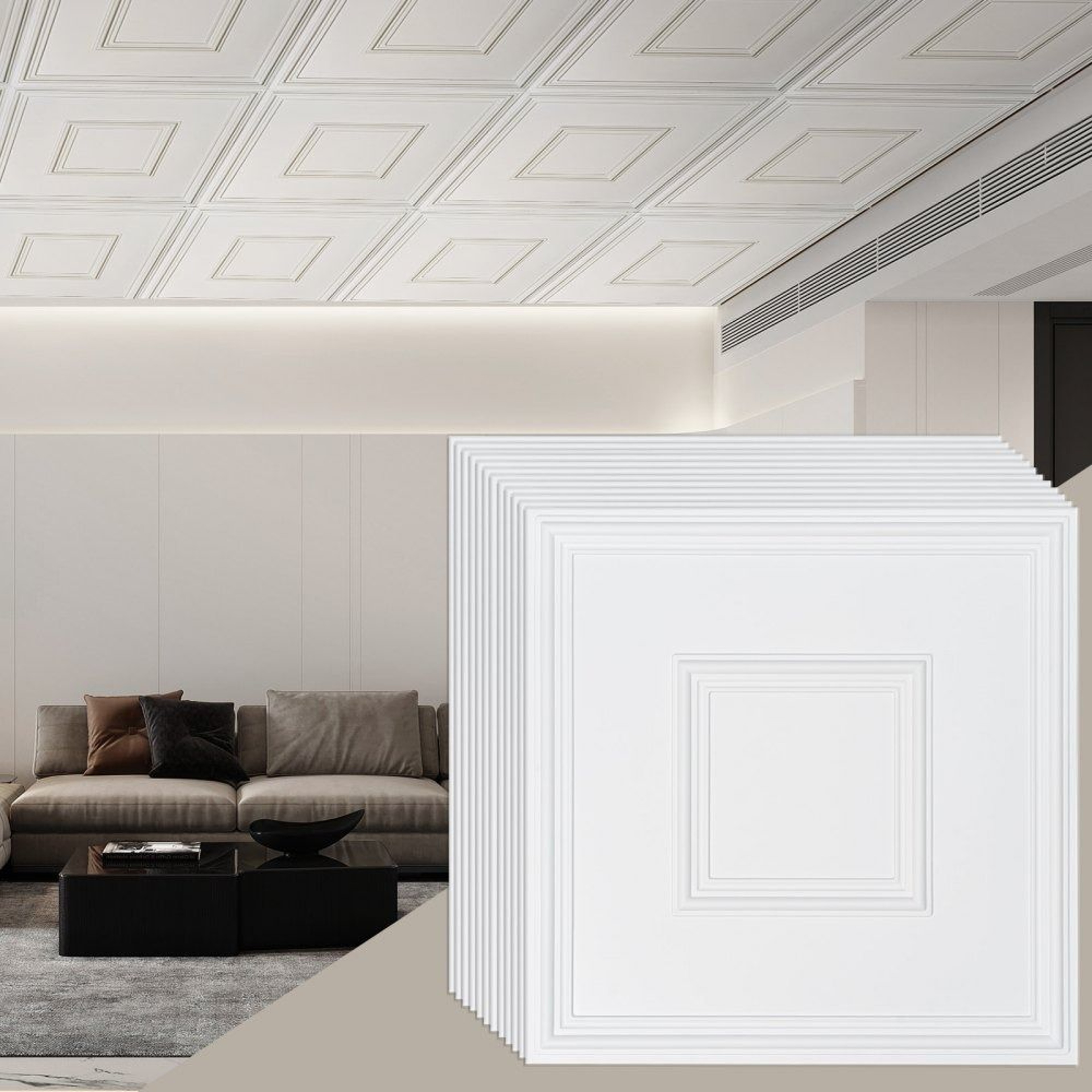 24 X 24 Inch PVC Drop Ceiling Tiles White Geometric 12 Pack 0