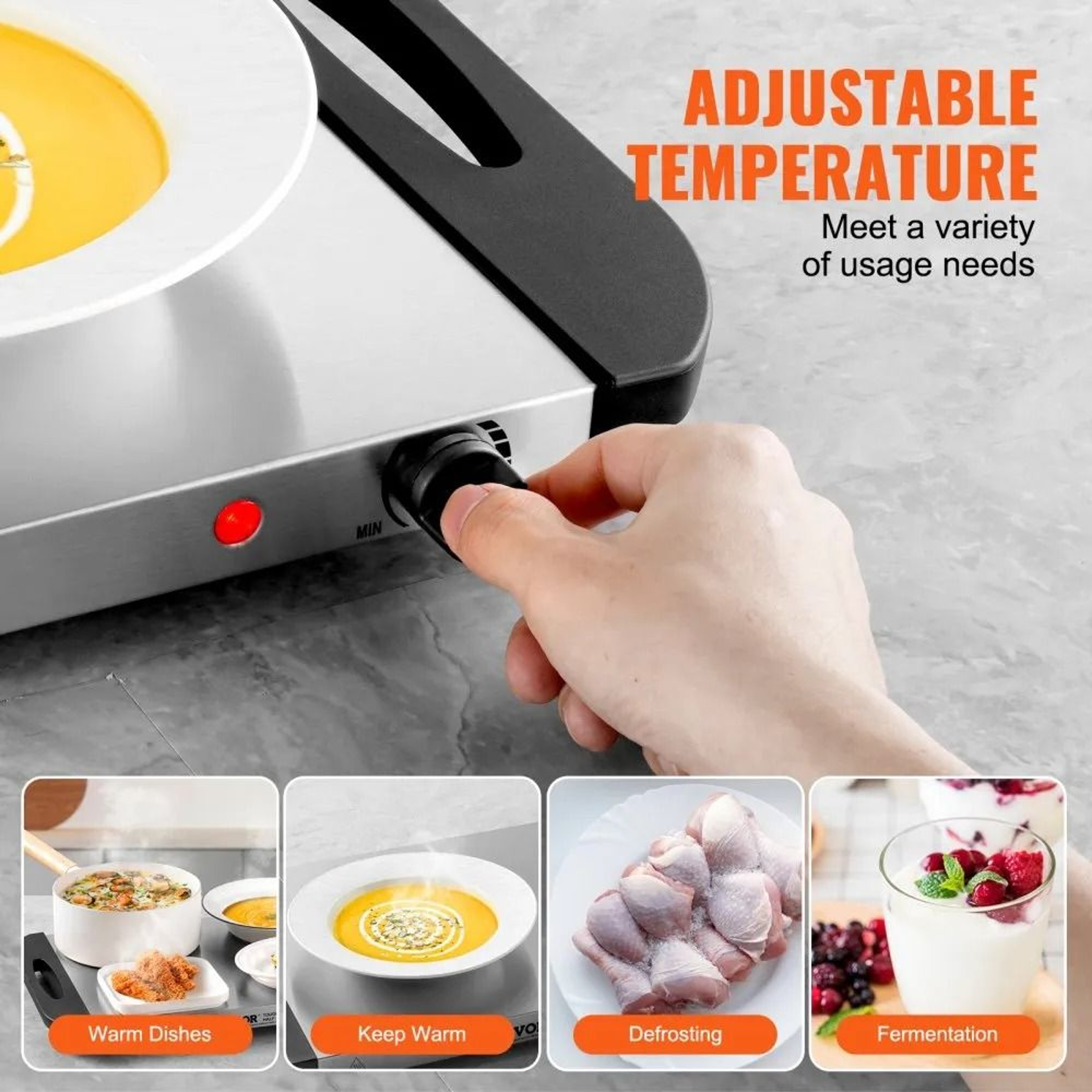 Electric Warming Tray With Adjustable Temperature Control And Stainless Steel Surface 2