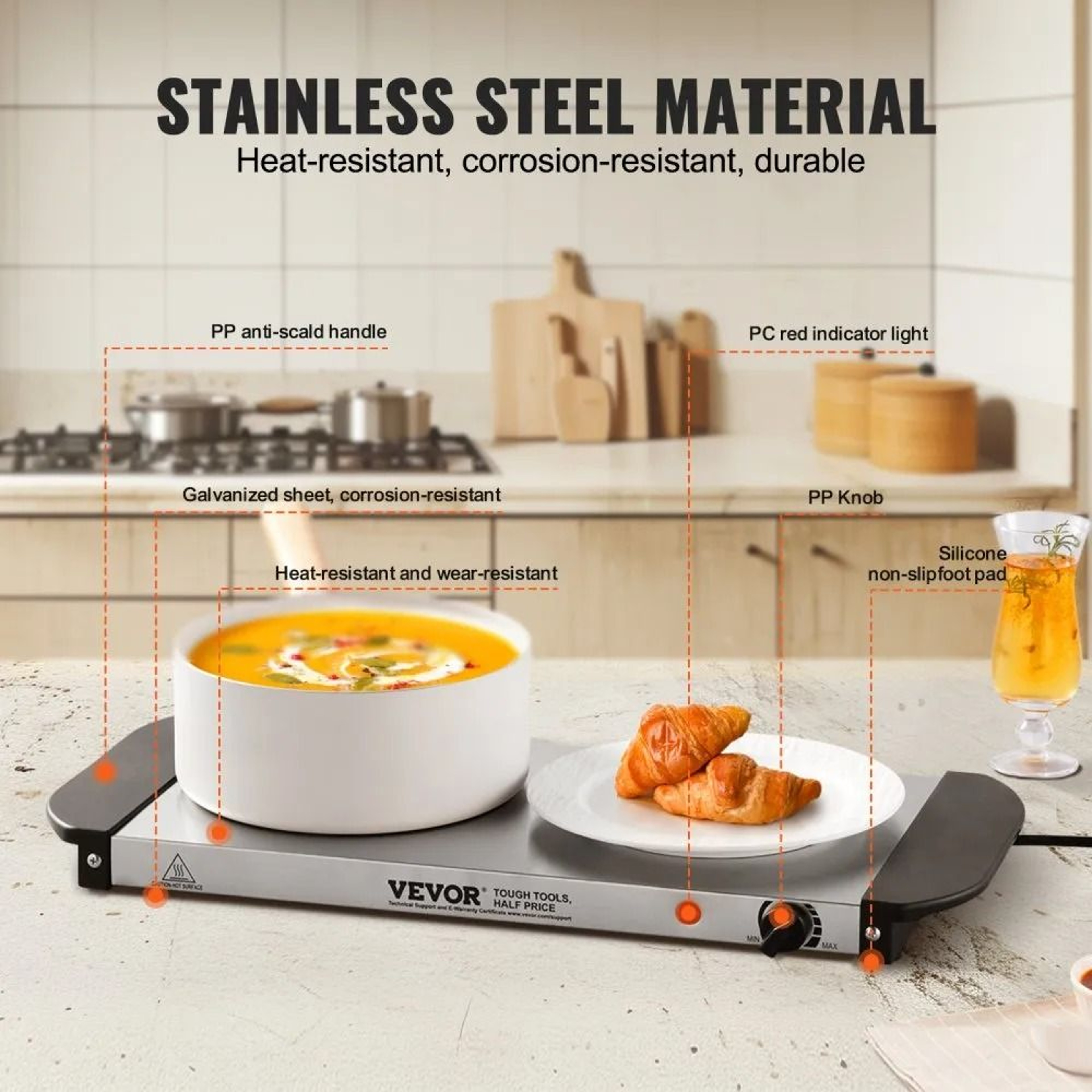 Portable Electric Warming Tray With Adjustable Temperature Control And Stainless Steel Surface 3