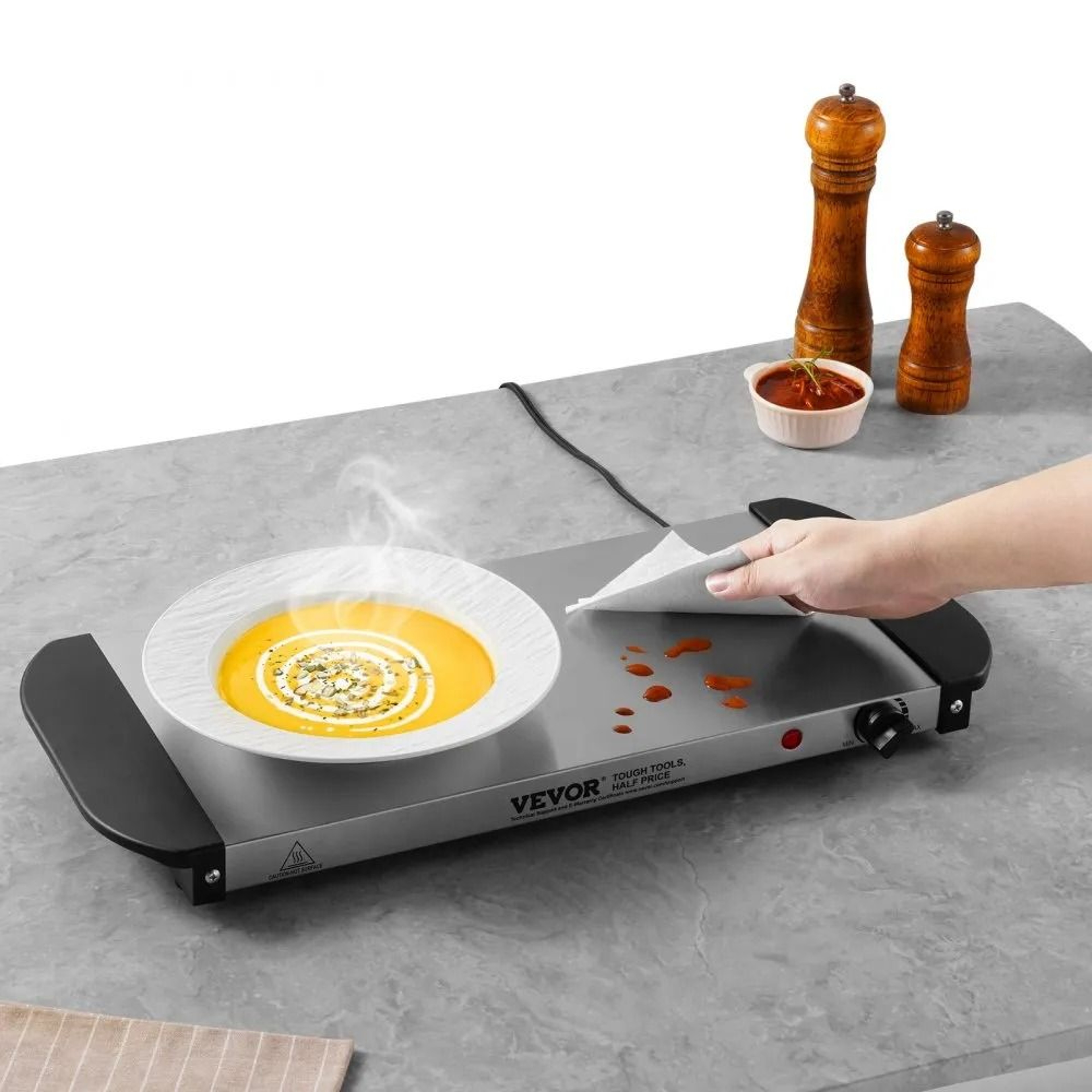 Portable Electric Warming Tray With Adjustable Temperature Control And Stainless Steel Surface 0