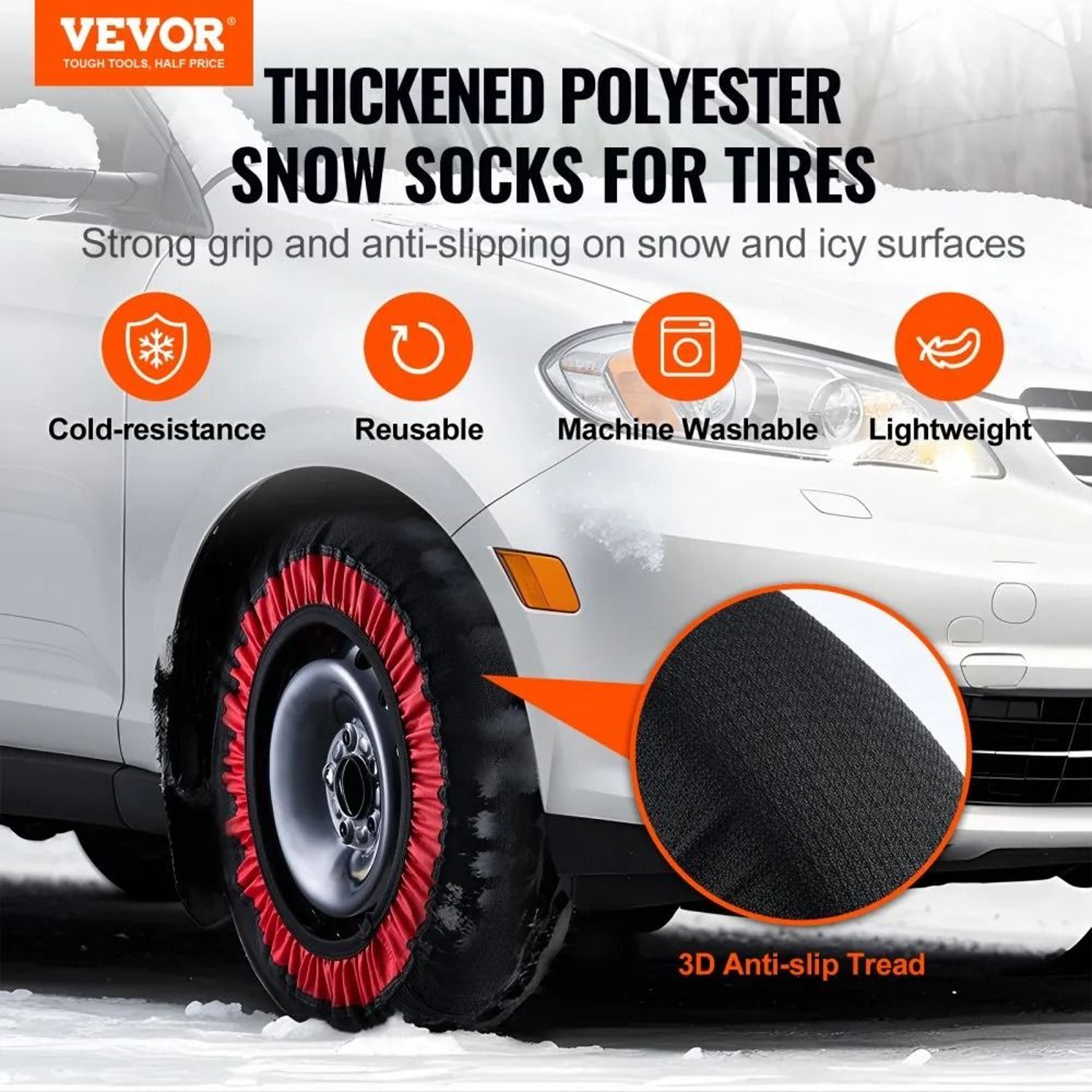 Thickened Snow Tire Socks Polyester Traction Covers With Elastic Straps Extra Large Pack Of 2 1