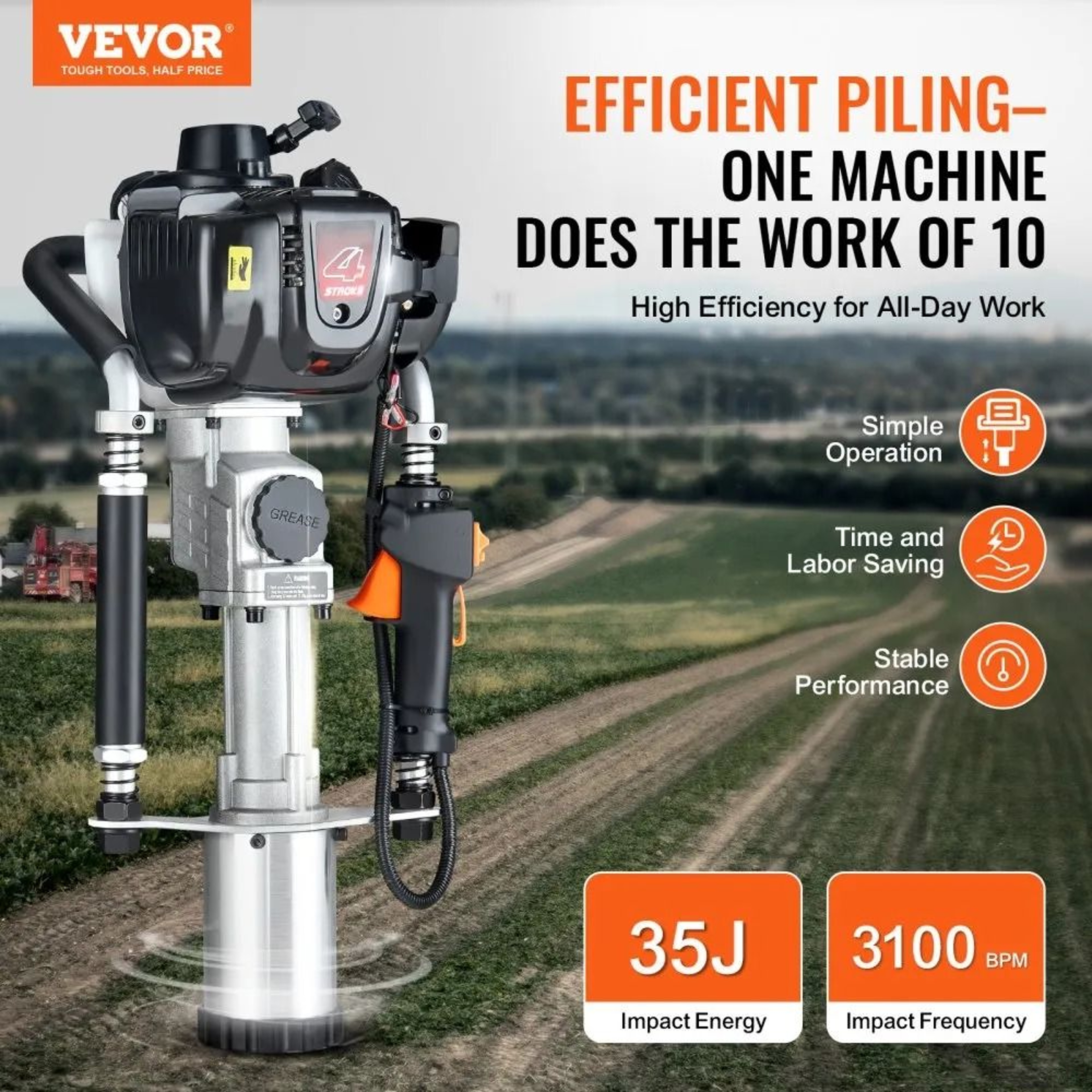 3777cc Gas Powered T Post Driver 4 Stroke Engine Fence Piling Pounder With 3 Driving Sleeves 1