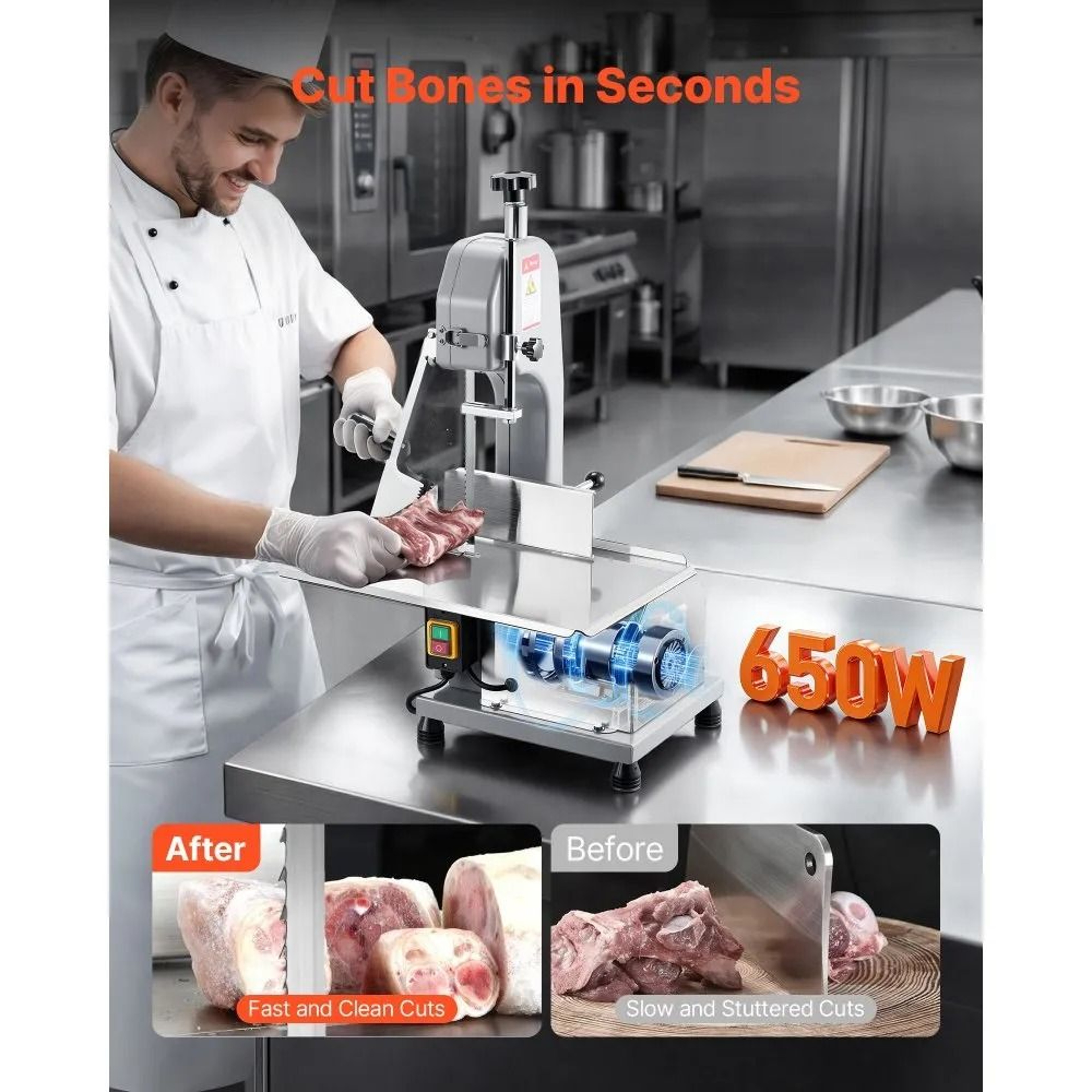 Commercial Electric Meat Bandsaw 650W Stainless Steel Frozen Meat Bone Cutting Machine 5