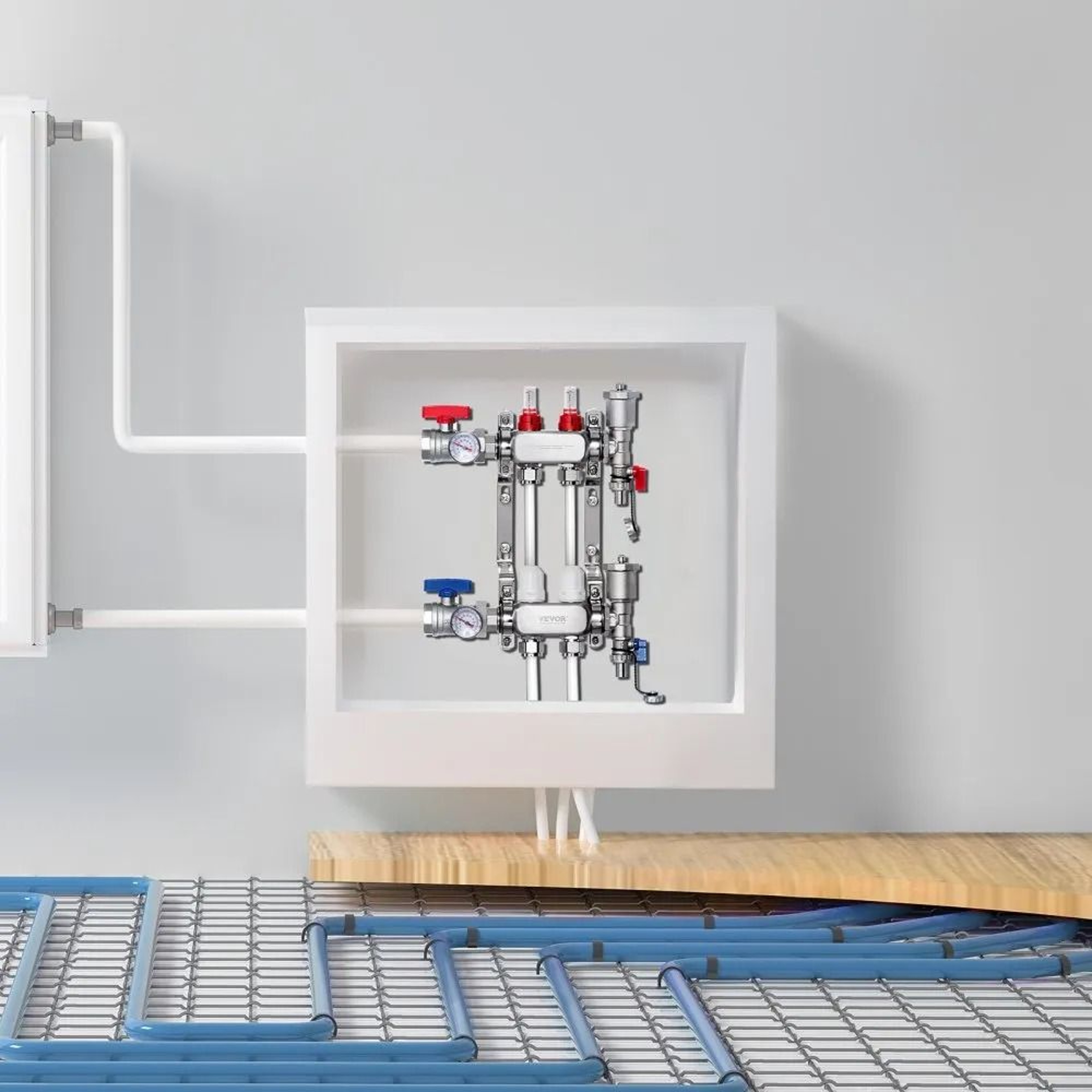2 Branch Radiant Heat Manifold 12 Inch PEX Tubing Manifold Stainless Steel Hydronic Floor Heating K 3