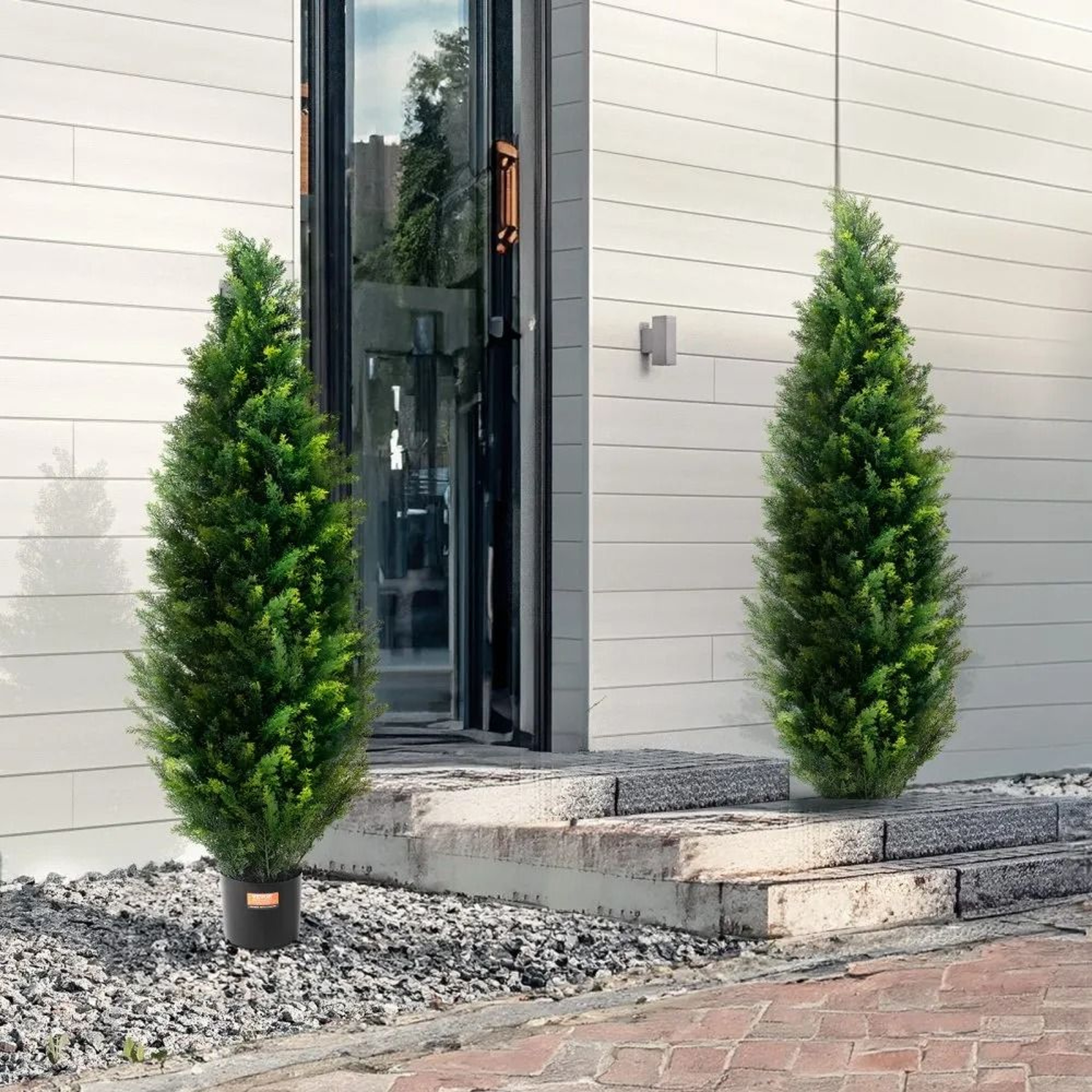 Artificial Cedar Topiary Tree 48 Inch Tall 2 Pack UV Rated Faux Evergreen Plant With Pots 6