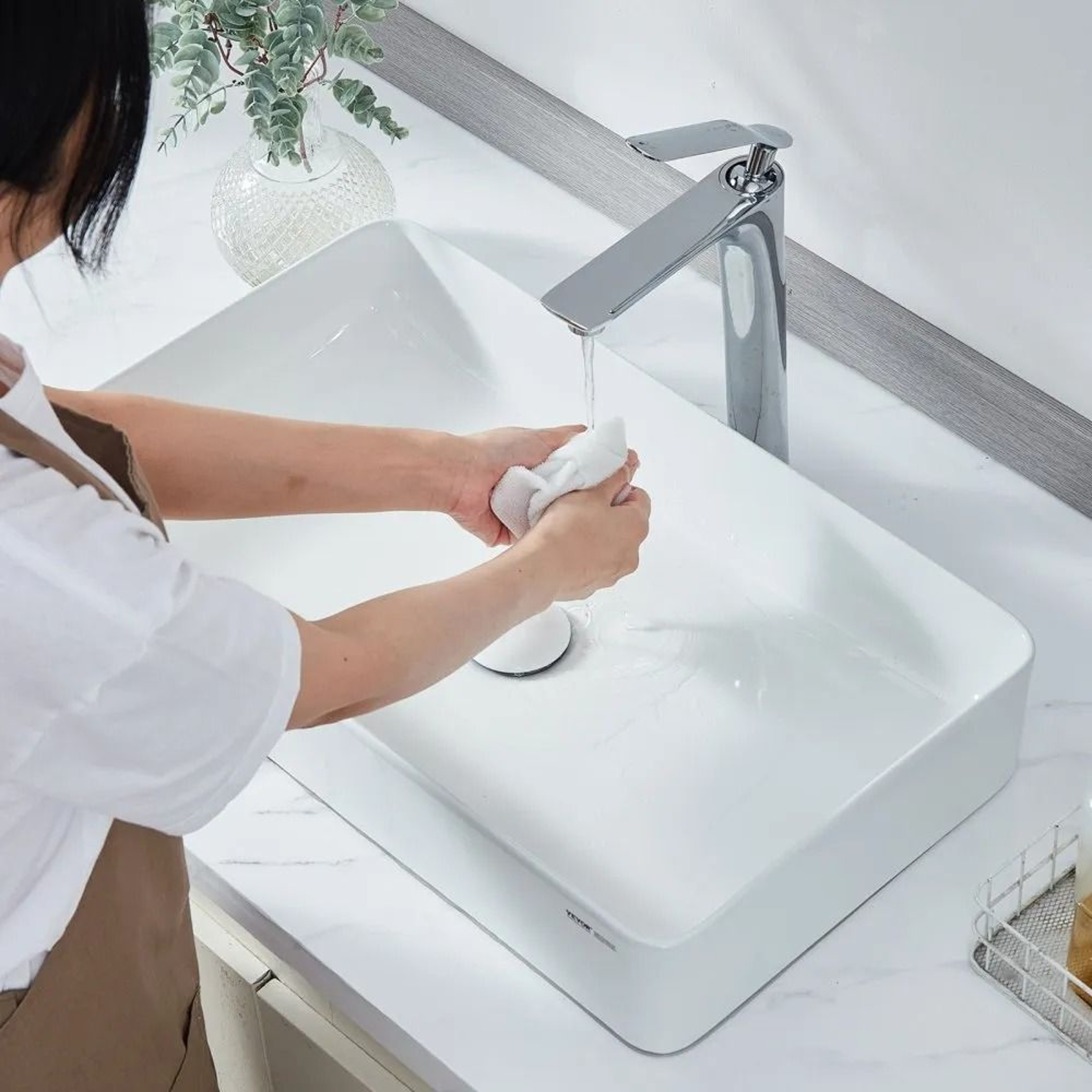 Rectangle Vessel Sink 24 X 138 Inch White Ceramic Countertop Bathroom Sink Modern Design 7