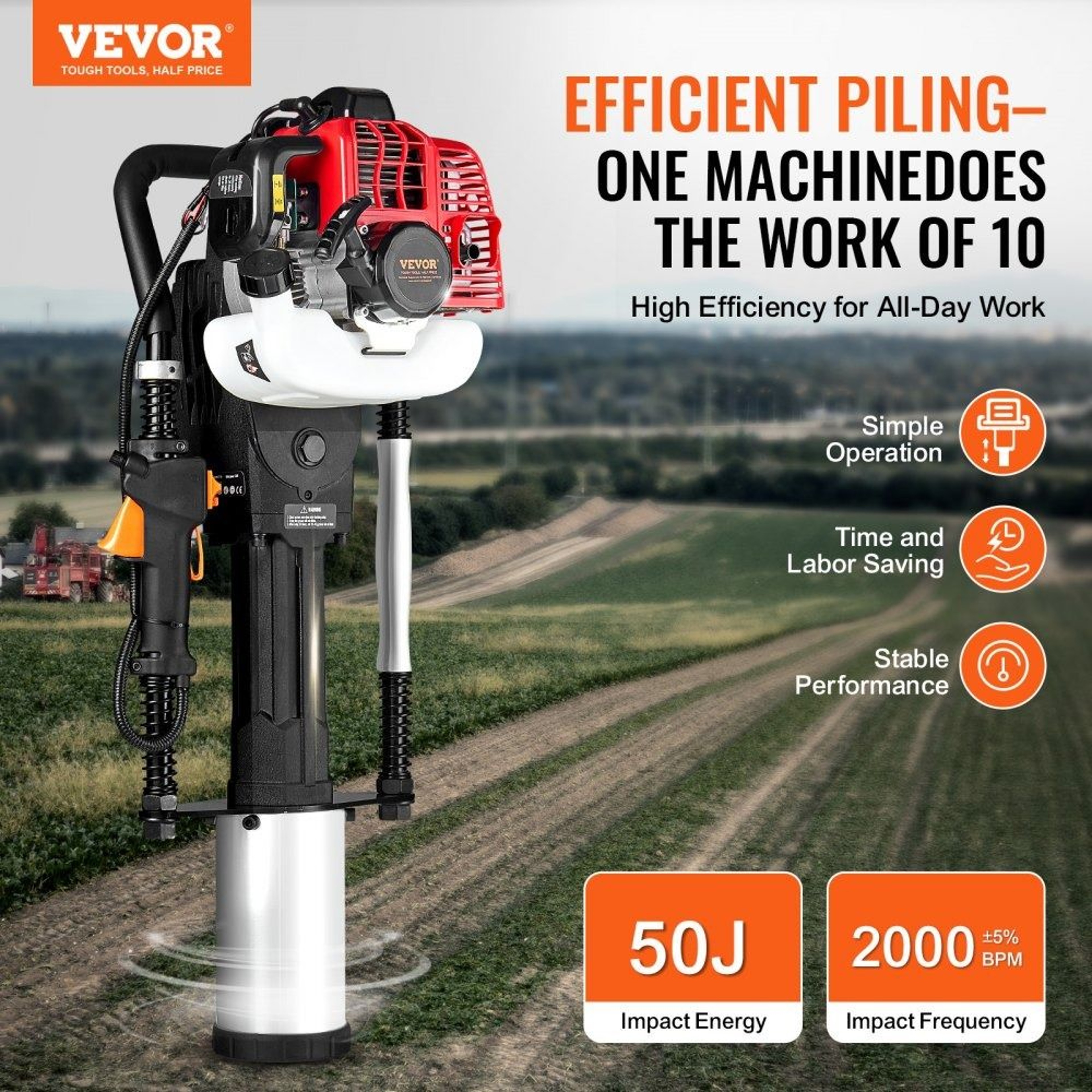 52cc Gas Powered T Post Driver 2 Stroke Fence Piling Pounder With 3 Driving Sleeves 1