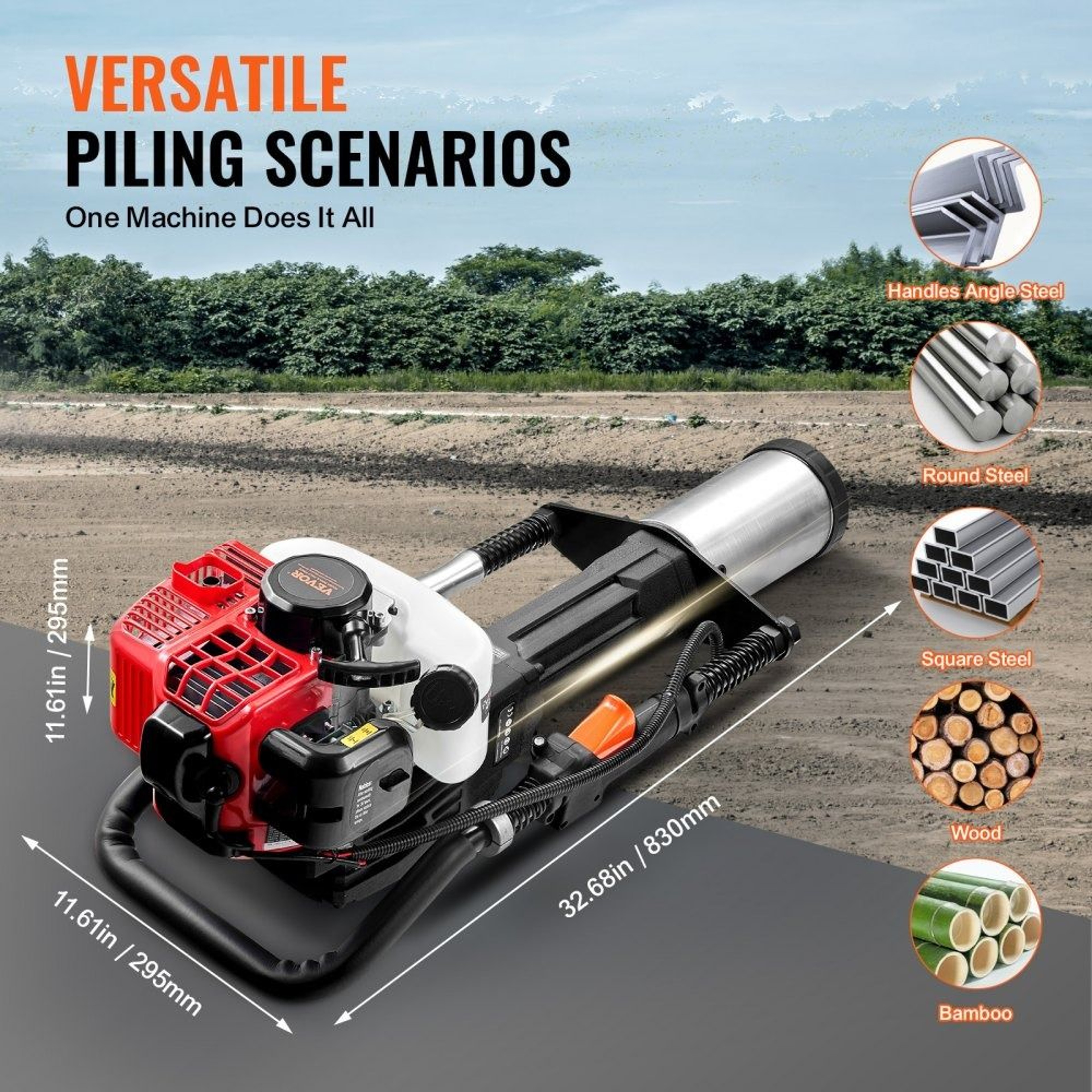 52cc Gas Powered T Post Driver 2 Stroke Fence Piling Pounder With 3 Driving Sleeves 2