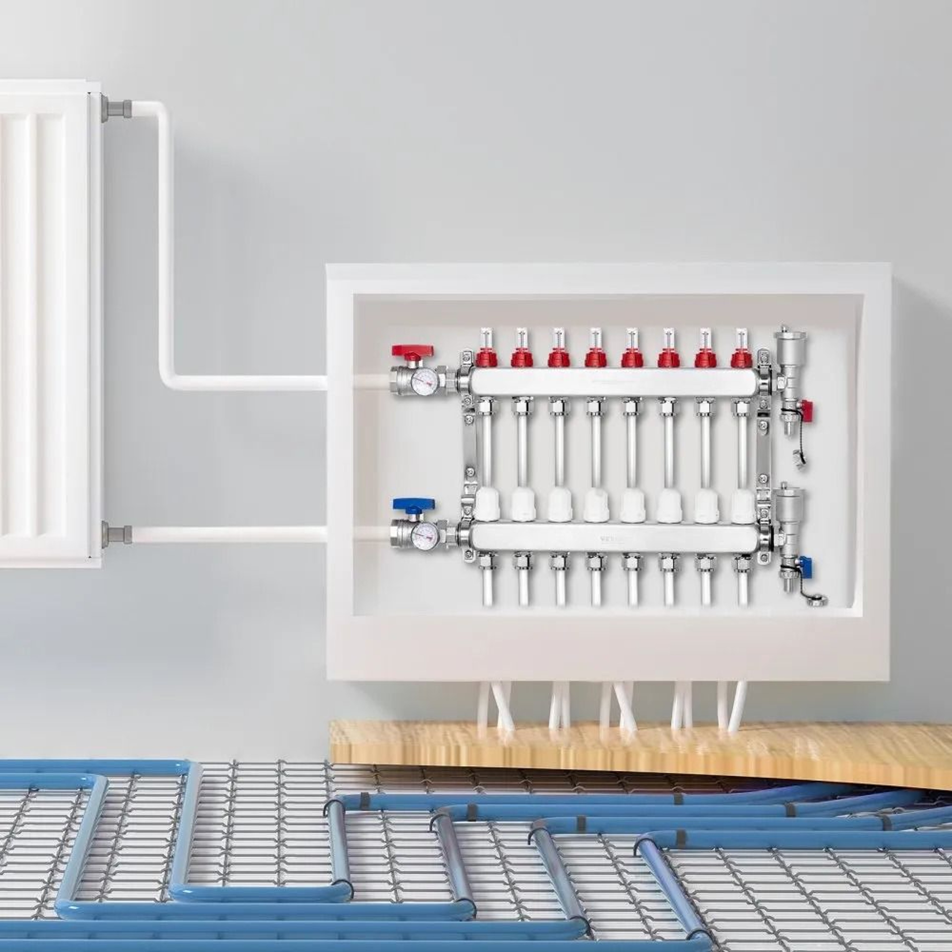 8 Branch Radiant Heat Manifold 12 Inch PEX Tubing Manifold Stainless Steel Hydronic Heating Kit 0