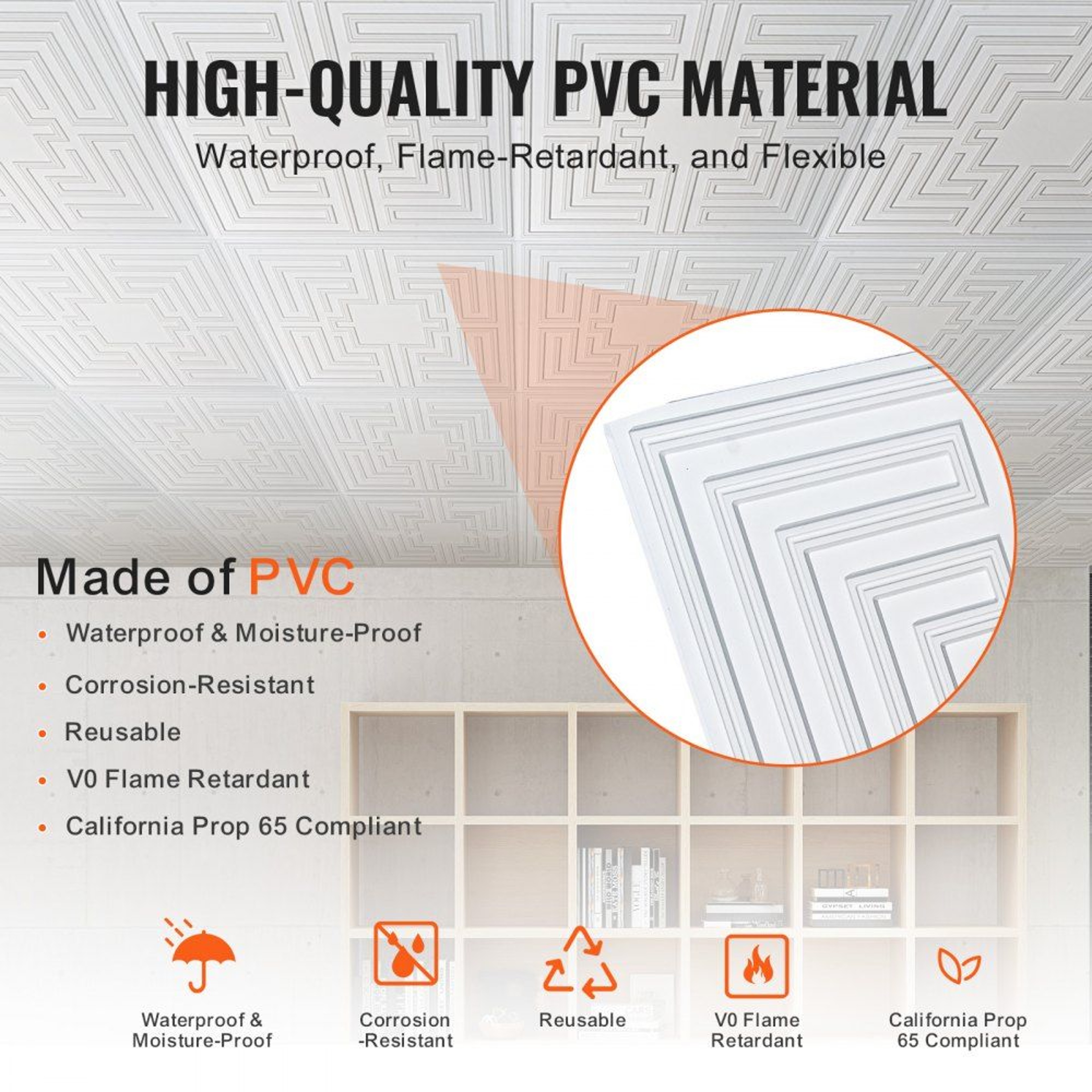PVC Drop Ceiling Tiles 24 X 24 Inch White Echo Pattern 12 Pack 1