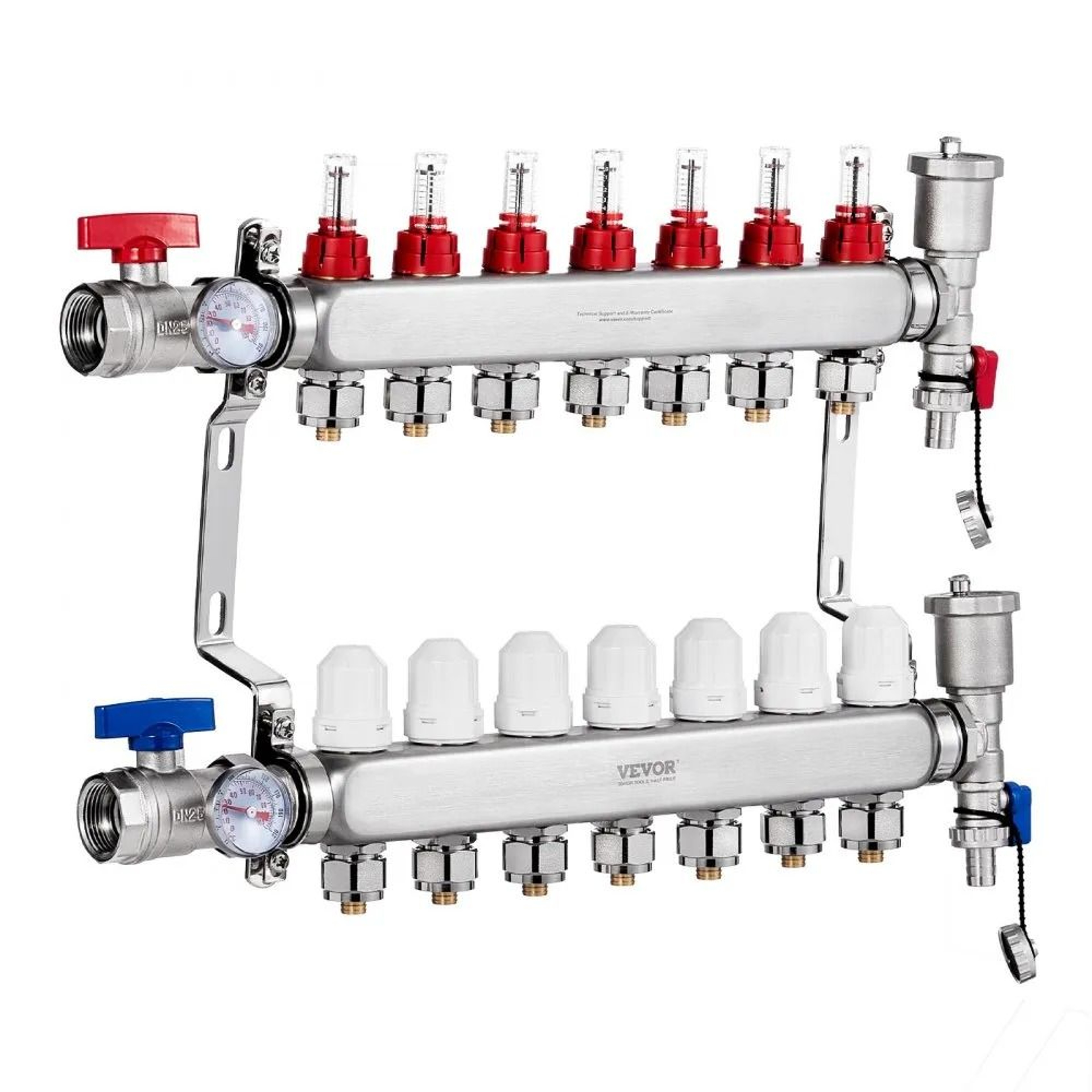 7 Branch Radiant Heat Manifold Stainless Steel PEX Manifold Kit For Hydronic Floor Heating 7