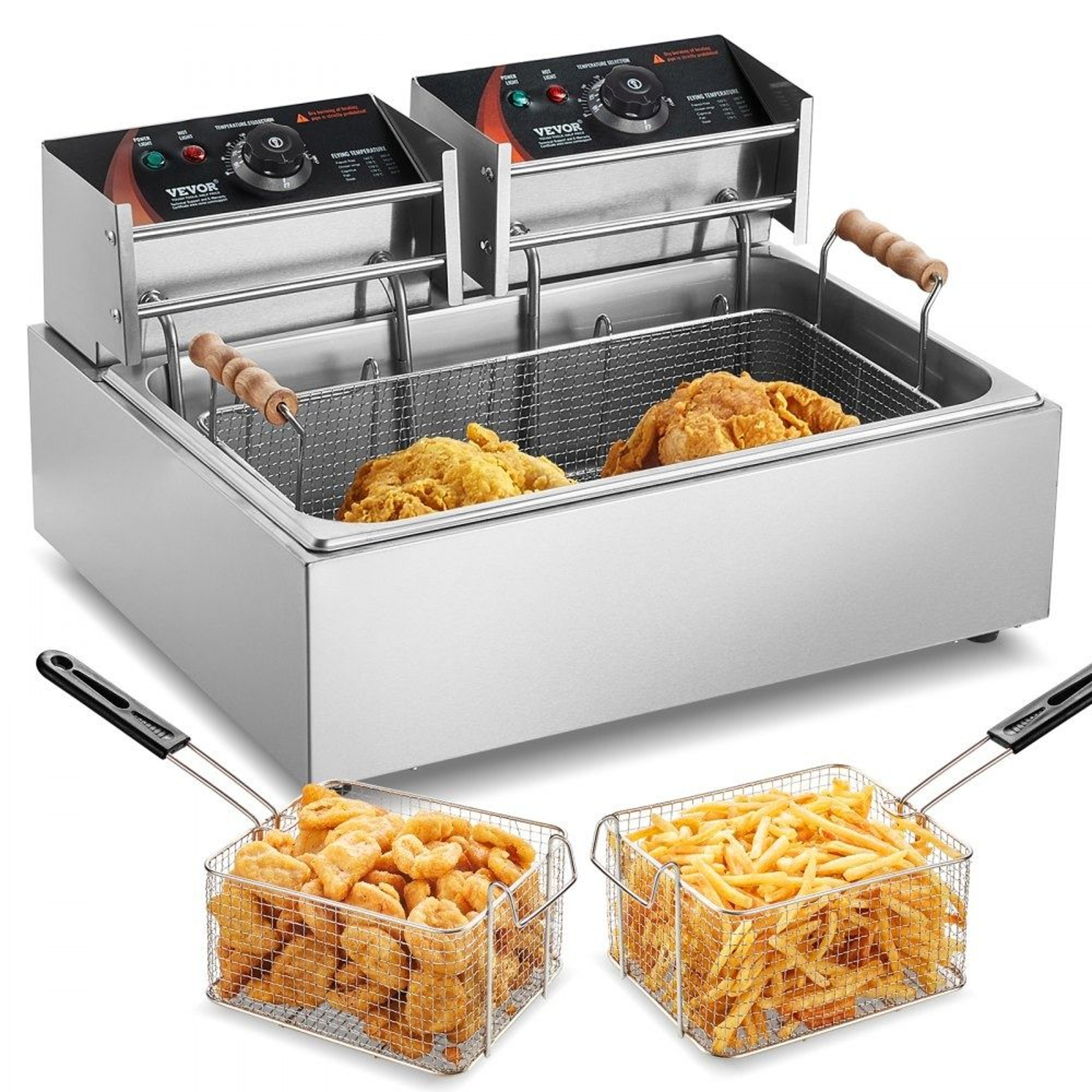 Commercial Electric Deep Fryer 3000W Stainless Steel Fryer With 3 Removable Baskets 0