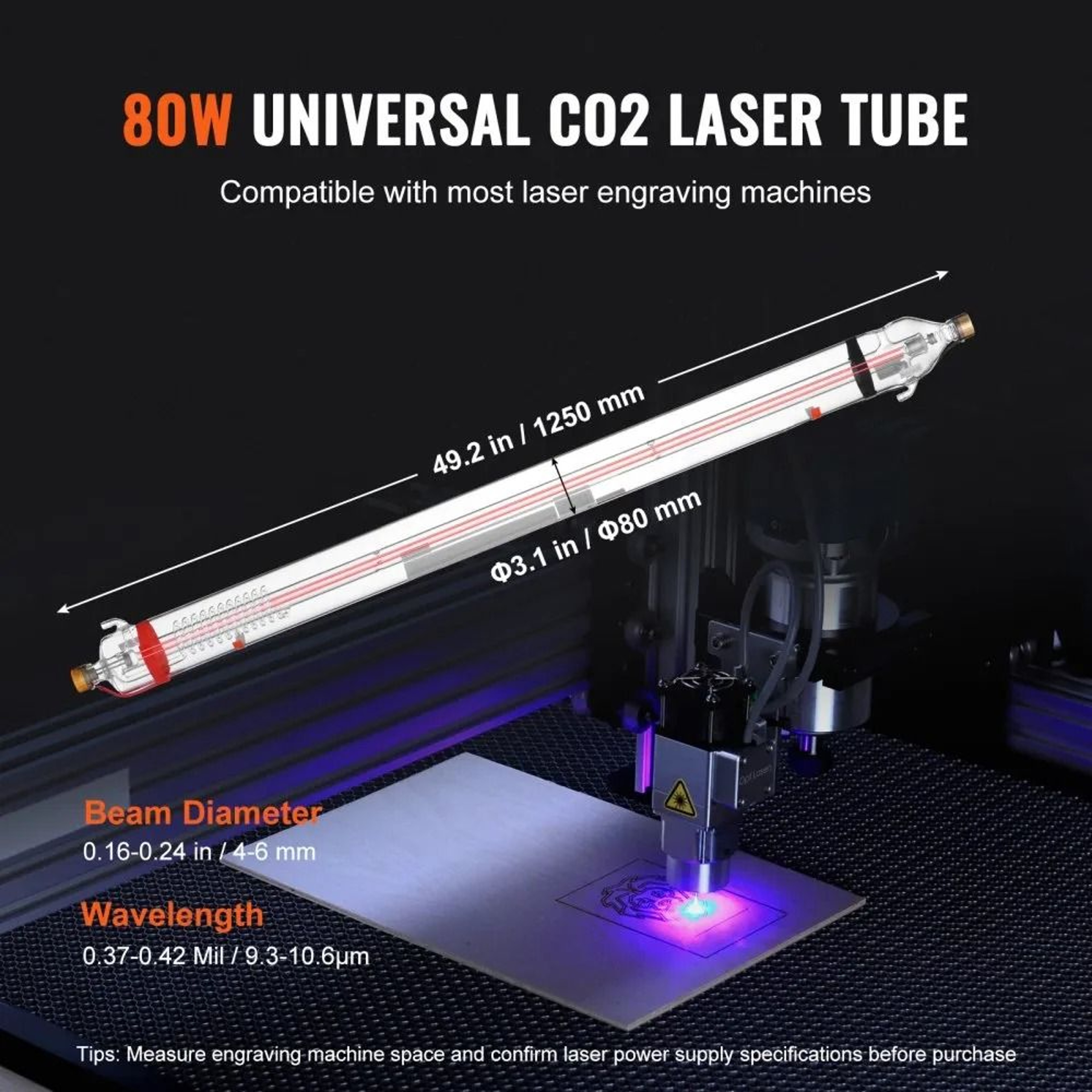 90W CO2 Laser Tube 492 Inch Borosilicate Glass Replacement Tube For Engraving And Cutting 3