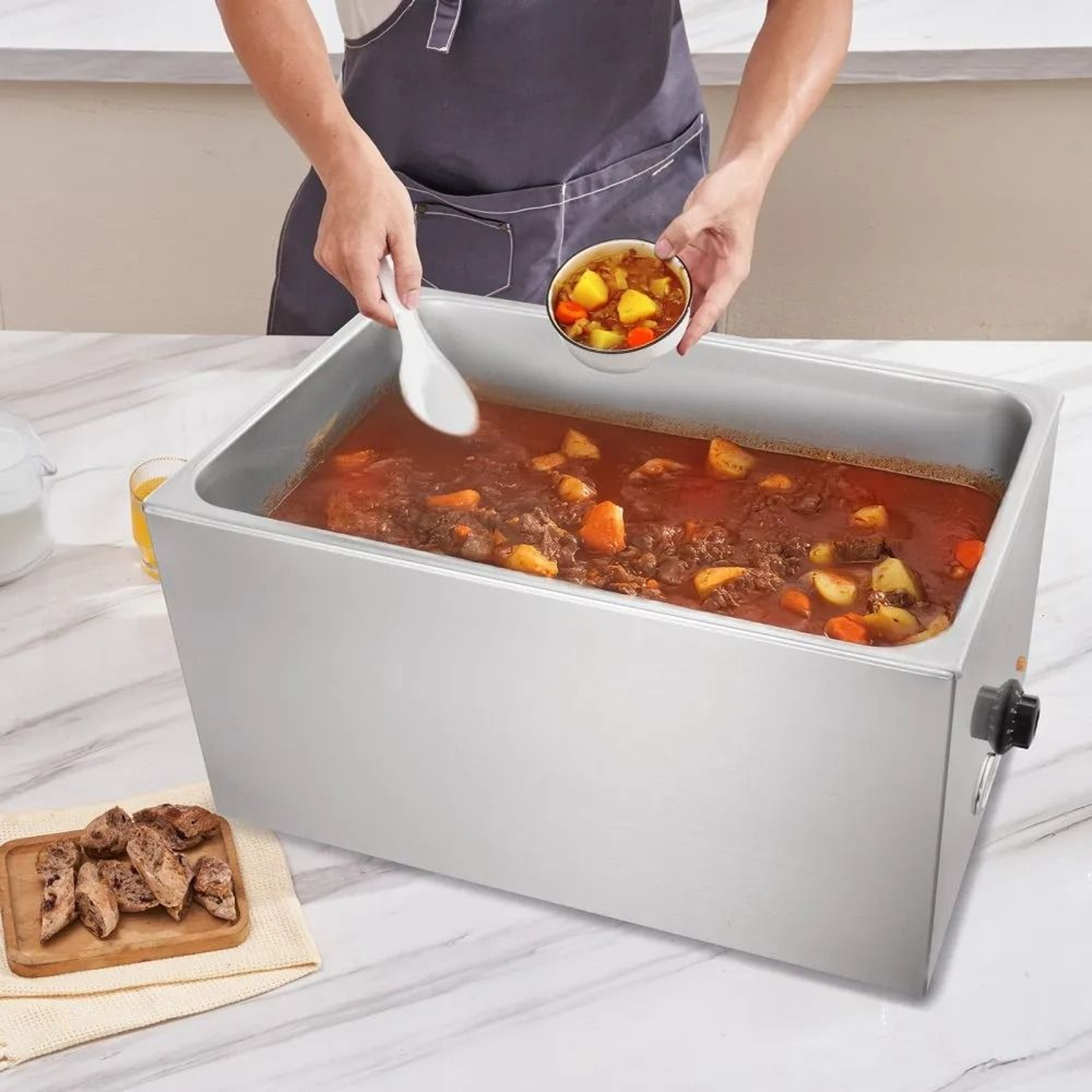 Commercial Food Warmer 1200W Stainless Steel Bain Marie Wet Or Dry Use 6