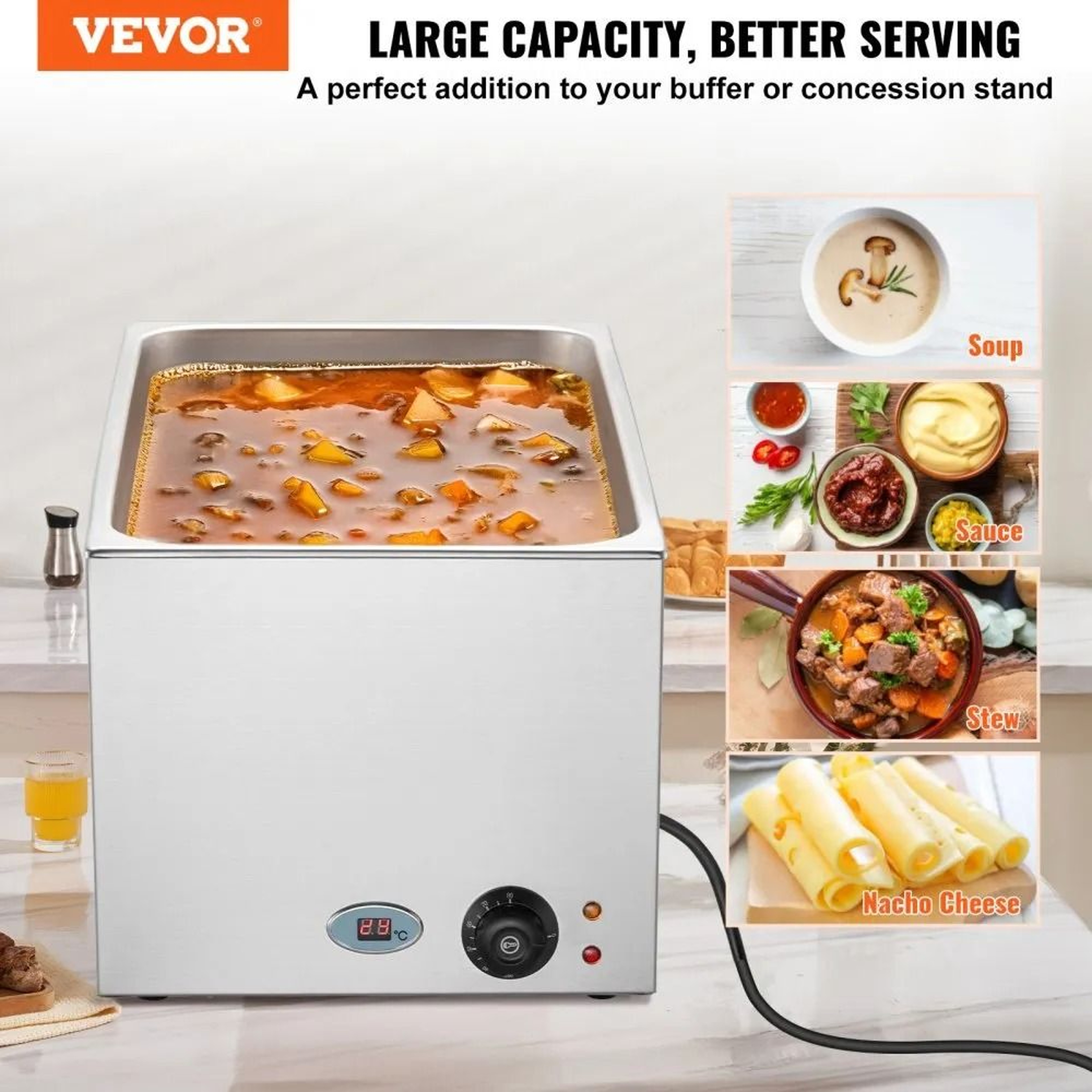 Commercial Food Warmer 1200W Stainless Steel Bain Marie Wet Or Dry Use 2