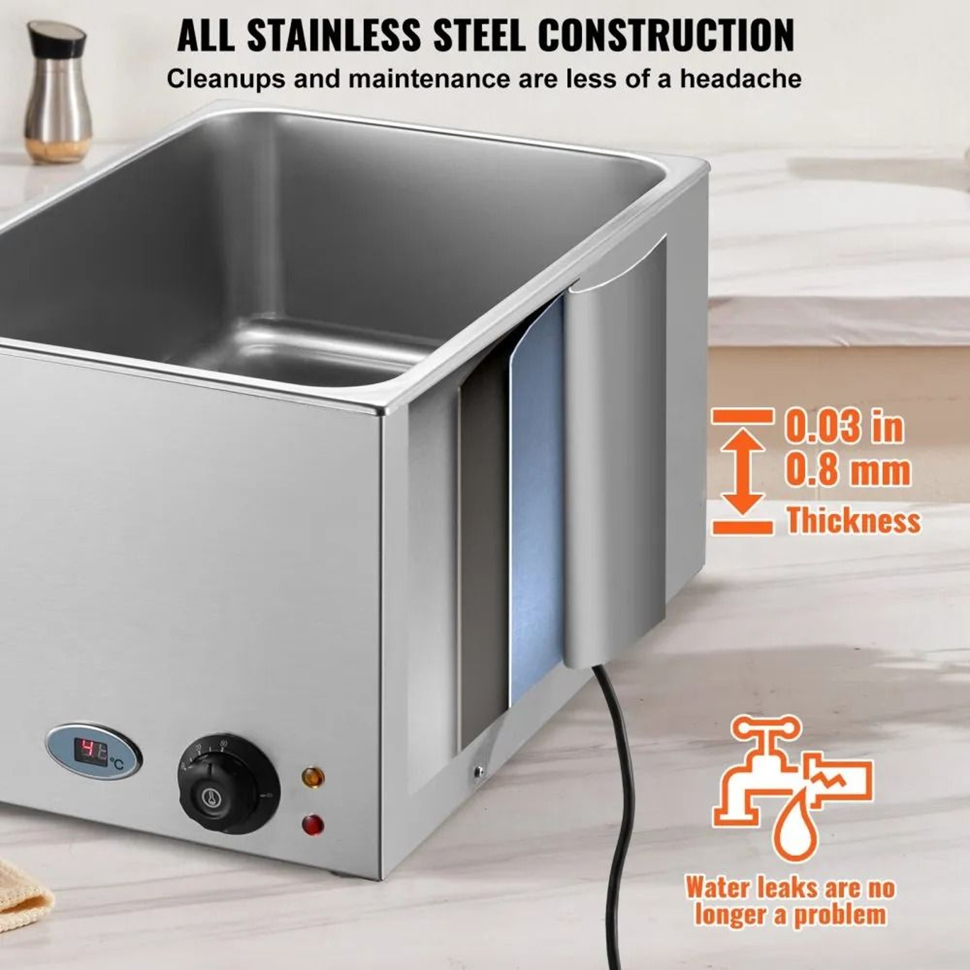 Commercial Food Warmer 1200W Stainless Steel Bain Marie Wet Or Dry Use 5