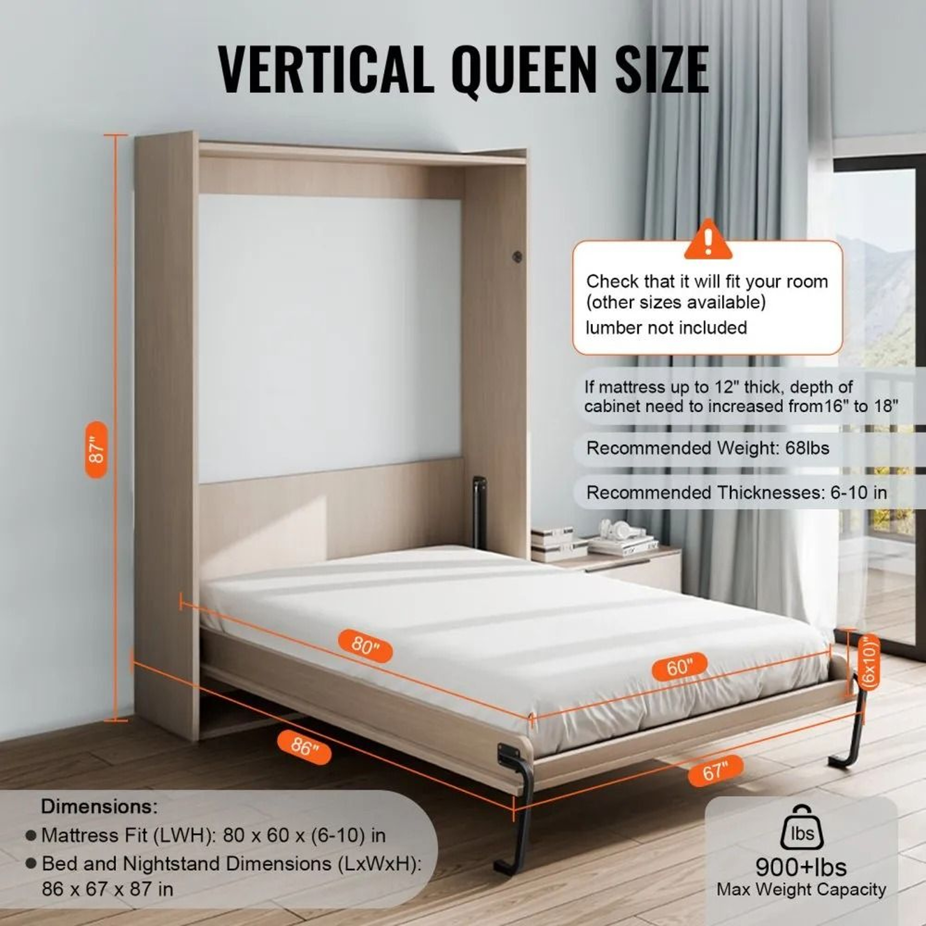 Queen Size Murphy Bed Kit Vertical Deluxe Wall Bed Hardware Kit With Gas Struts And Heavy Duty Supp 5
