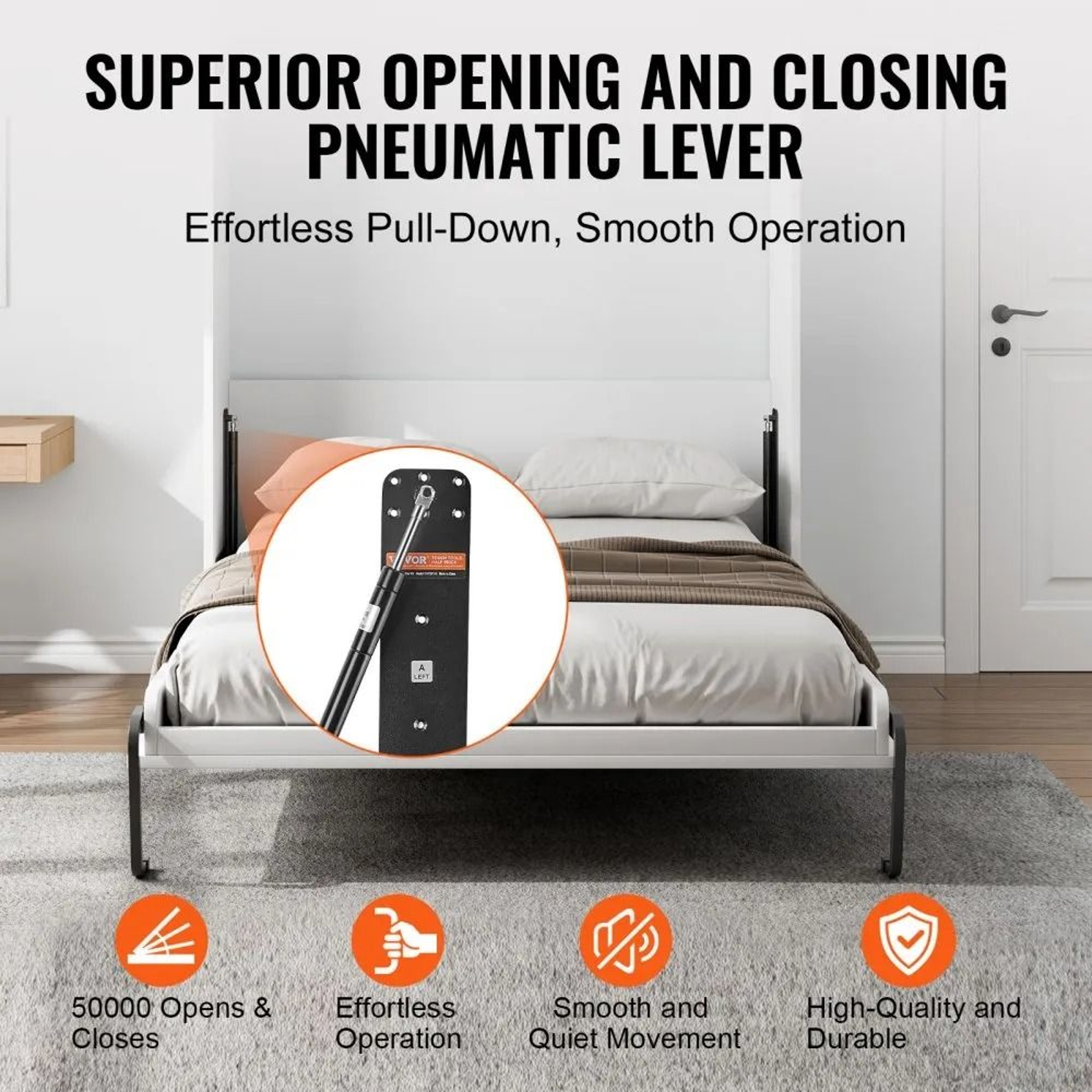 Queen Size Murphy Bed Kit Vertical Deluxe Wall Bed Hardware Kit With Gas Struts And Heavy Duty Supp 3