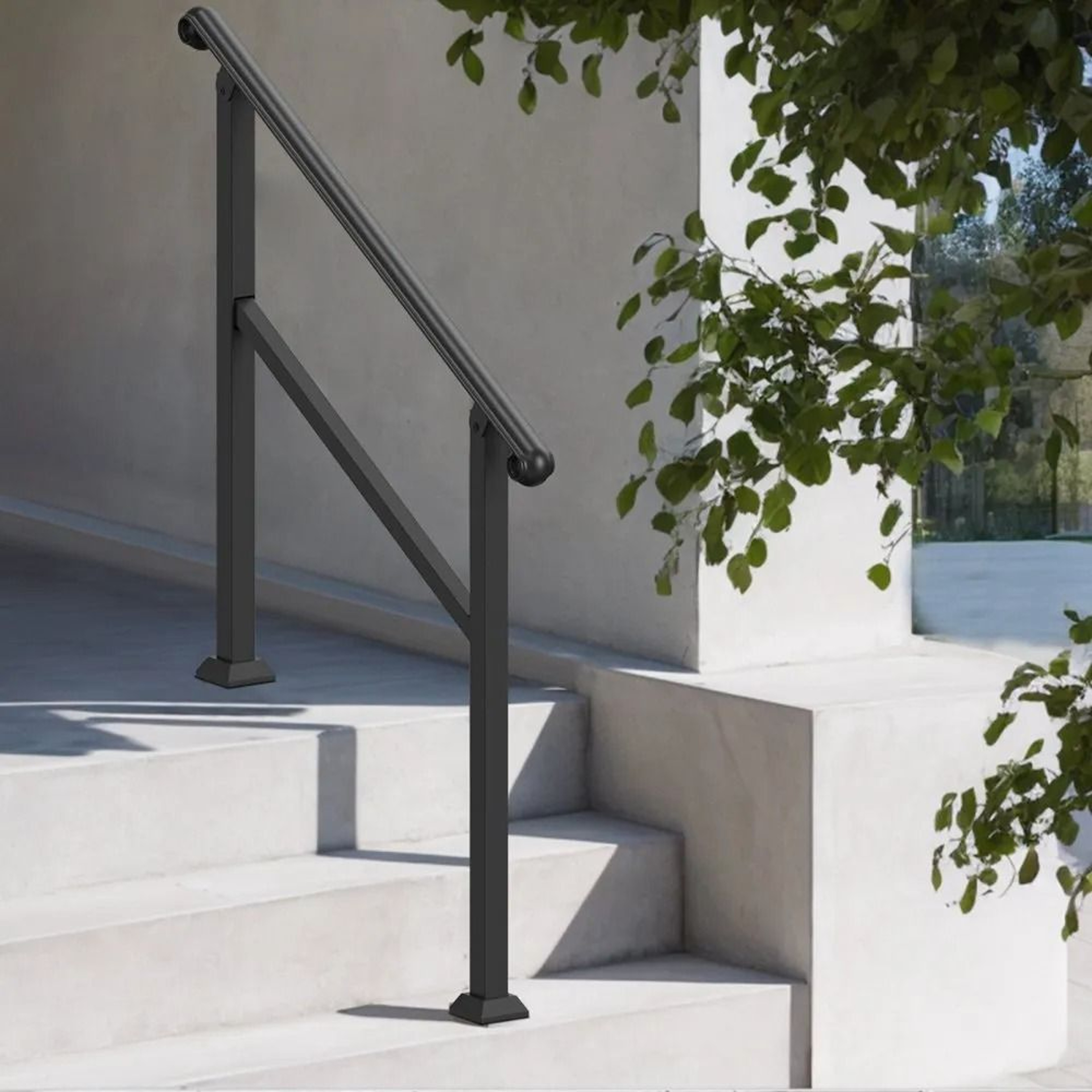 Outdoor Stair Handrail For 2 To 3 Steps Adjustable Carbon Steel Porch Railing Kit 6