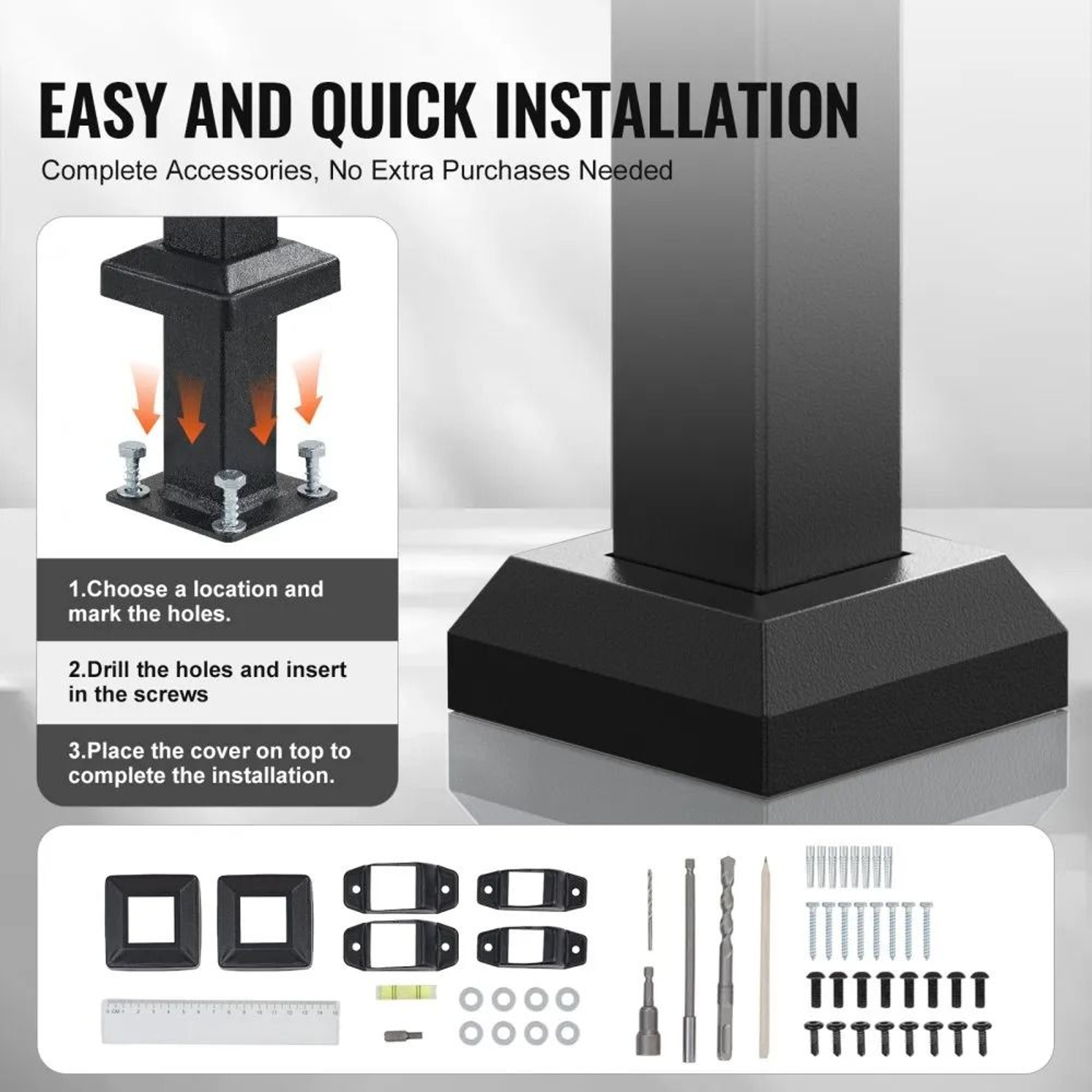 Outdoor Stair Handrail For 2 To 3 Steps Adjustable Carbon Steel Porch Railing Kit 5