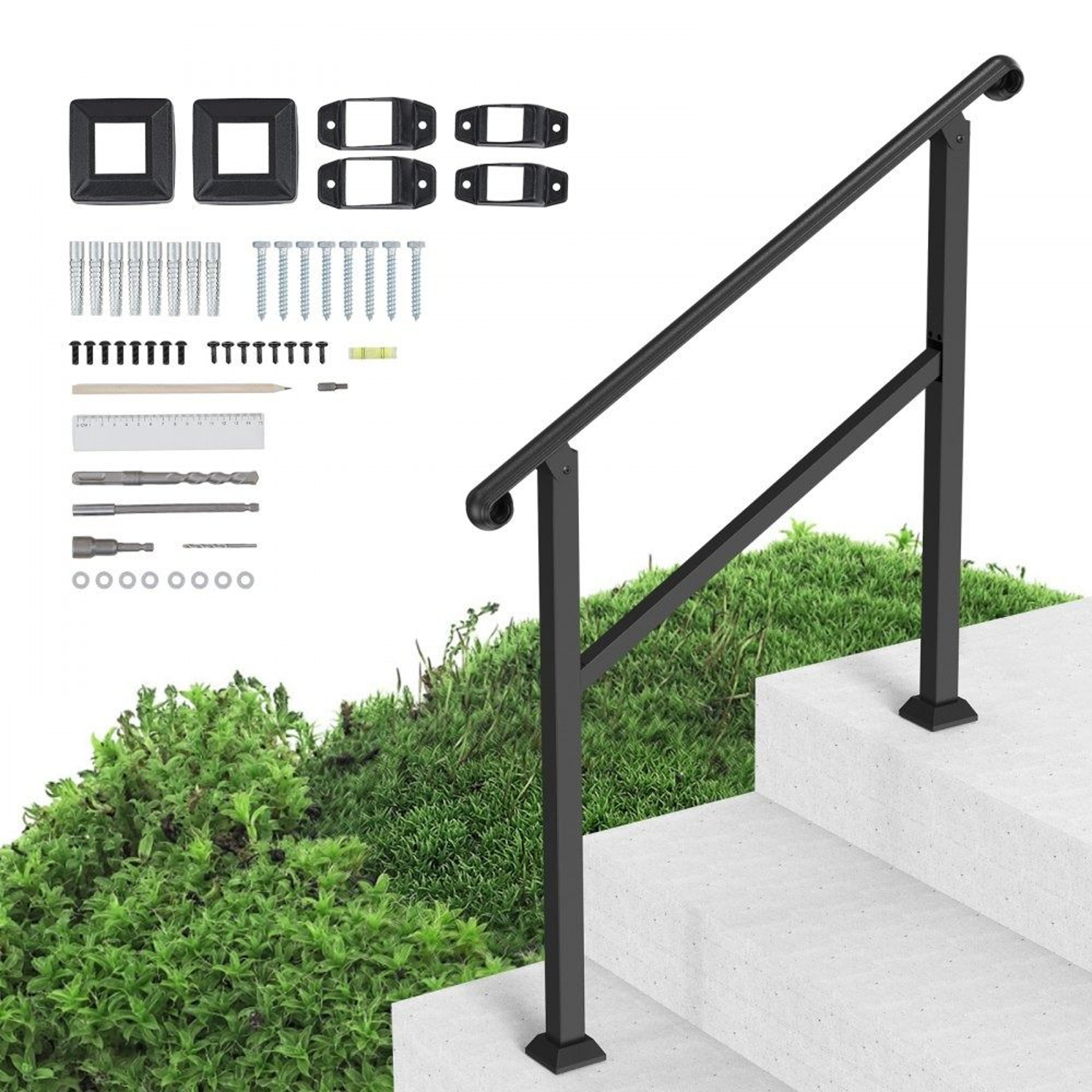 Outdoor Stair Handrail For 2 To 3 Steps Adjustable Carbon Steel Porch Railing Kit 0