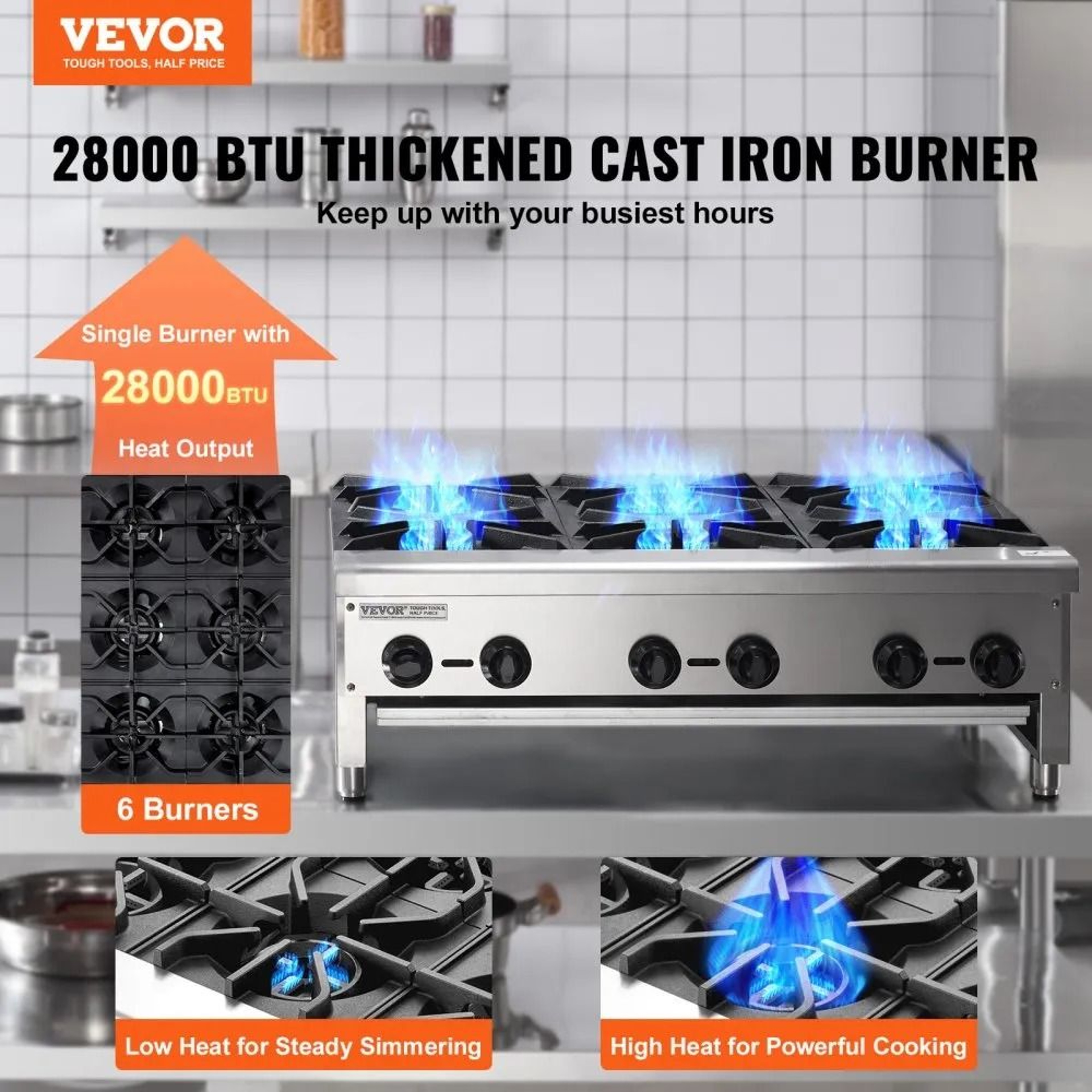 Commercial Gas Stove 6 Burner 168000 BTU Stainless Steel Natural Gas And Propane Range 5