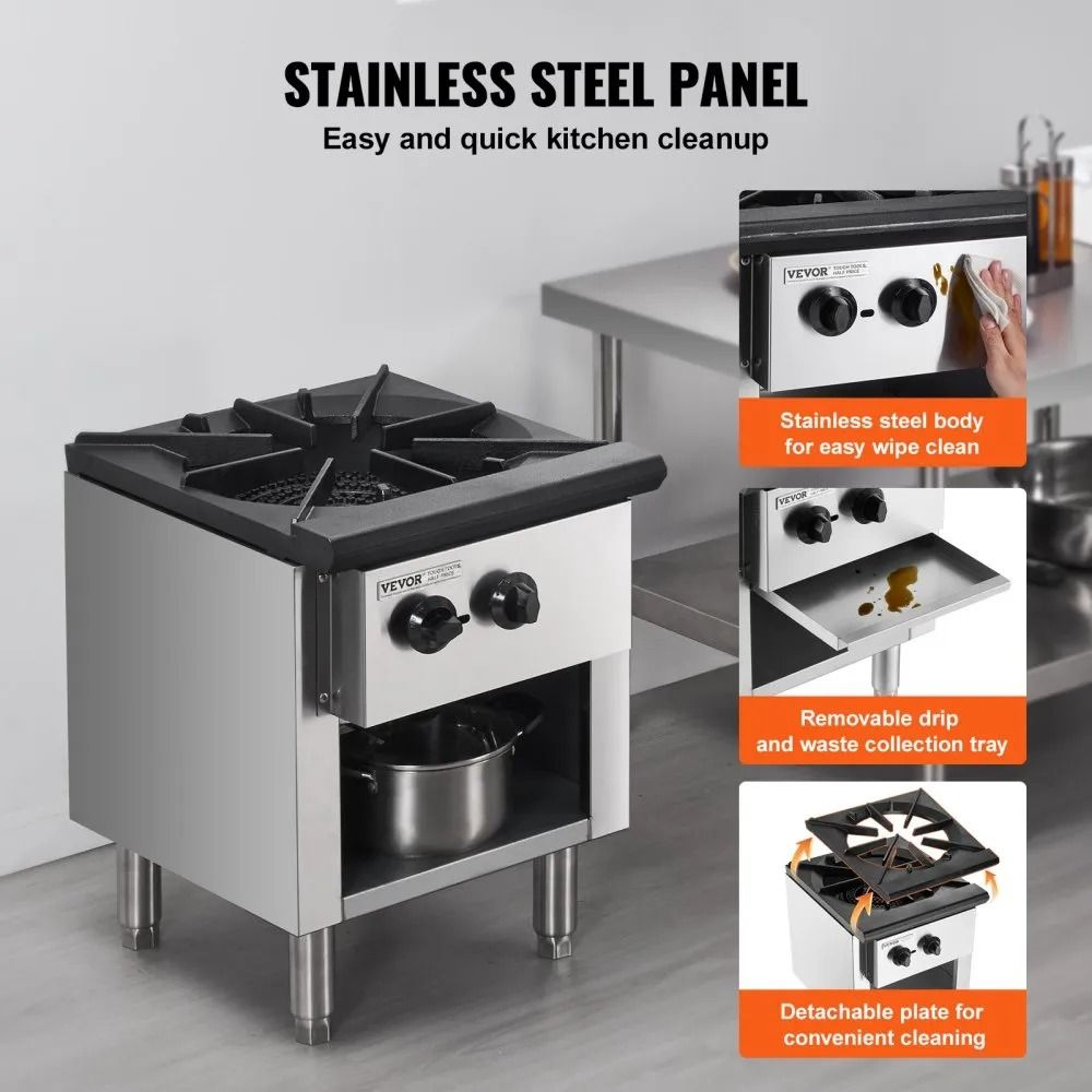 Commercial Gas Stove With Cabinet 90000 BTU Stainless Steel Single Burner Range 4