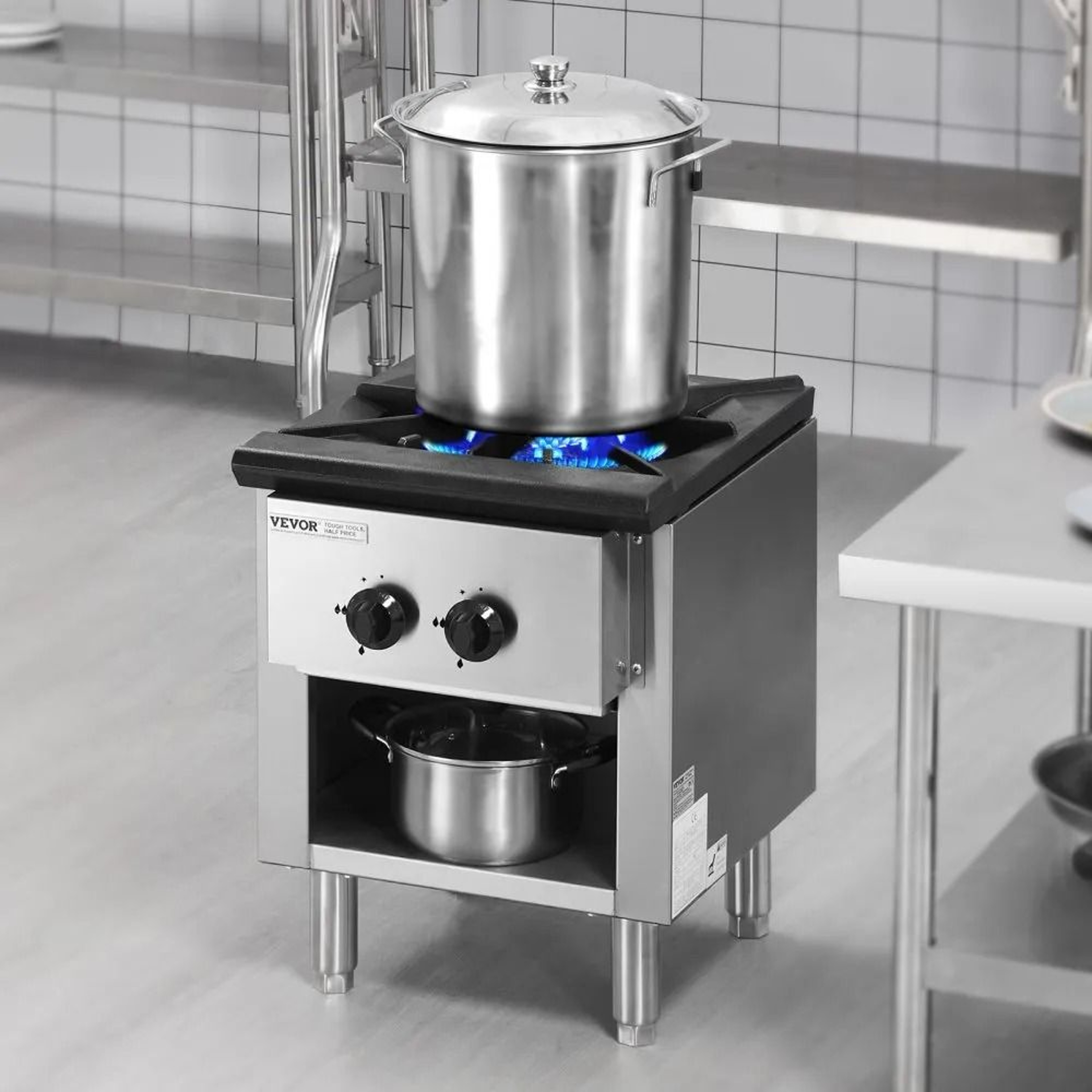 Commercial Gas Stove With Cabinet 90000 BTU Stainless Steel Single Burner Range 6