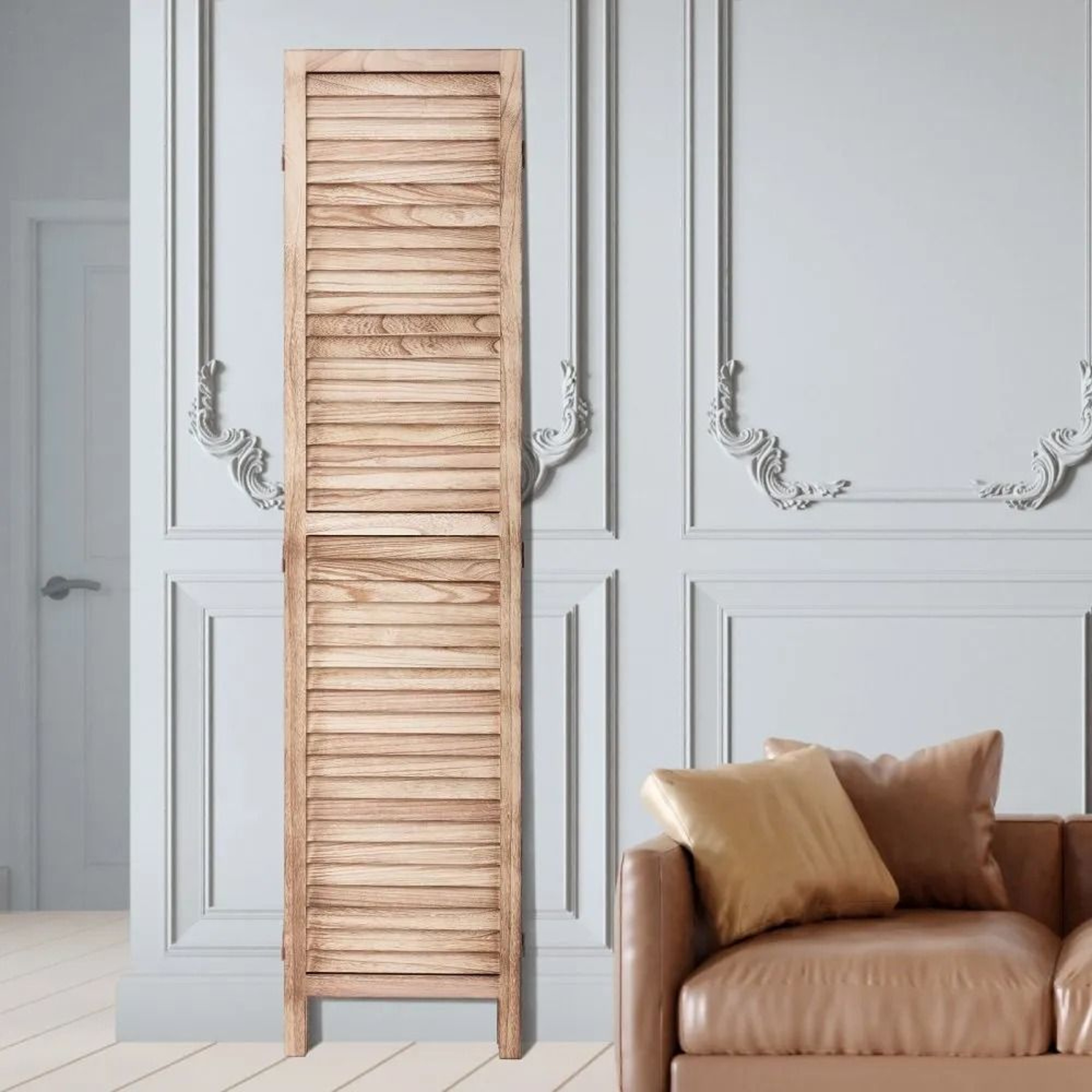 Wood Room Divider 669 Inch Tall Folding Privacy Screen With Louvered Design 6