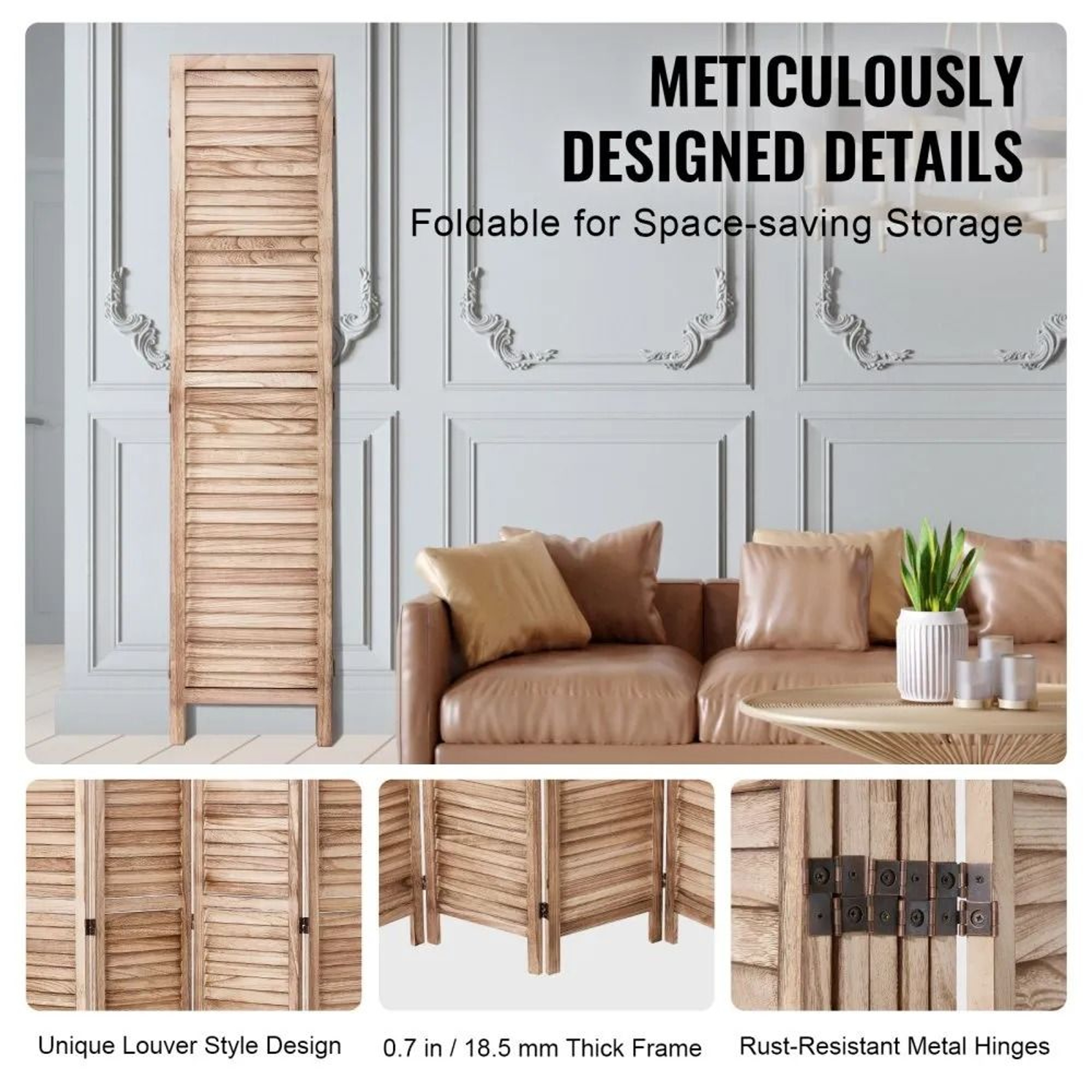 Wood Room Divider 669 Inch Tall Folding Privacy Screen With Louvered Design 5