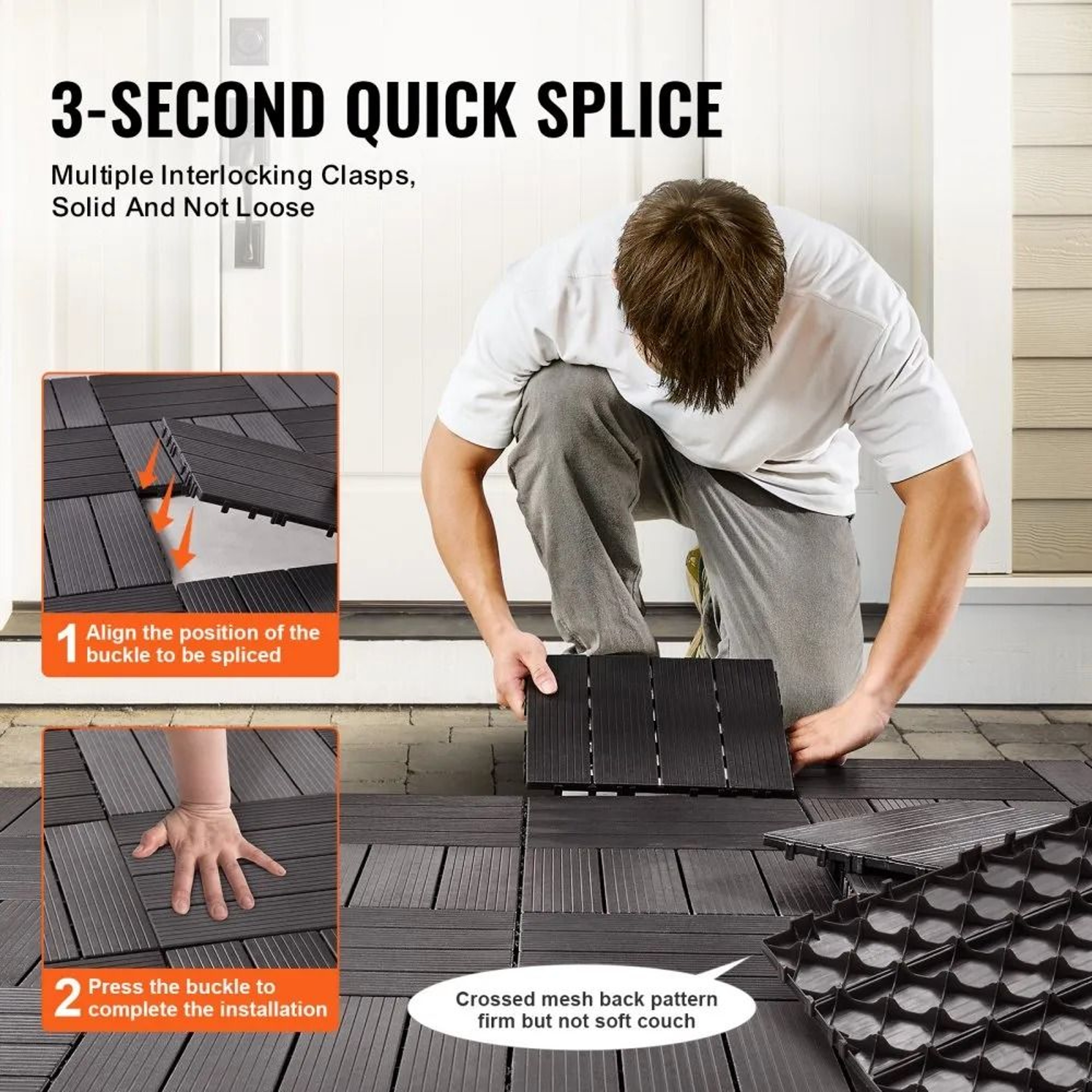 Interlocking Deck Tiles 36 Piece Waterproof PP Outdoor Flooring Dark Brown 3