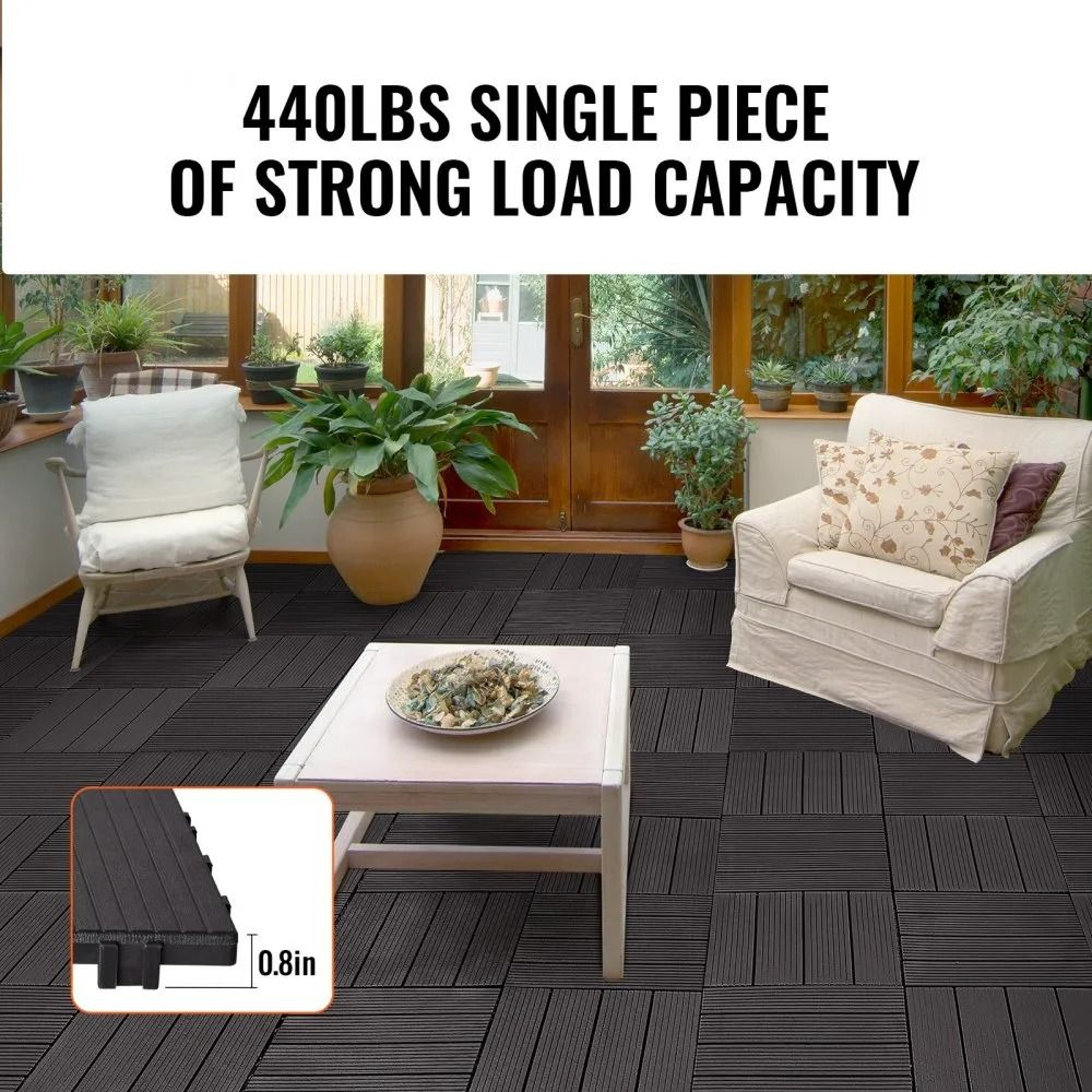 Interlocking Deck Tiles 36 Piece Waterproof PP Outdoor Flooring Dark Brown 5