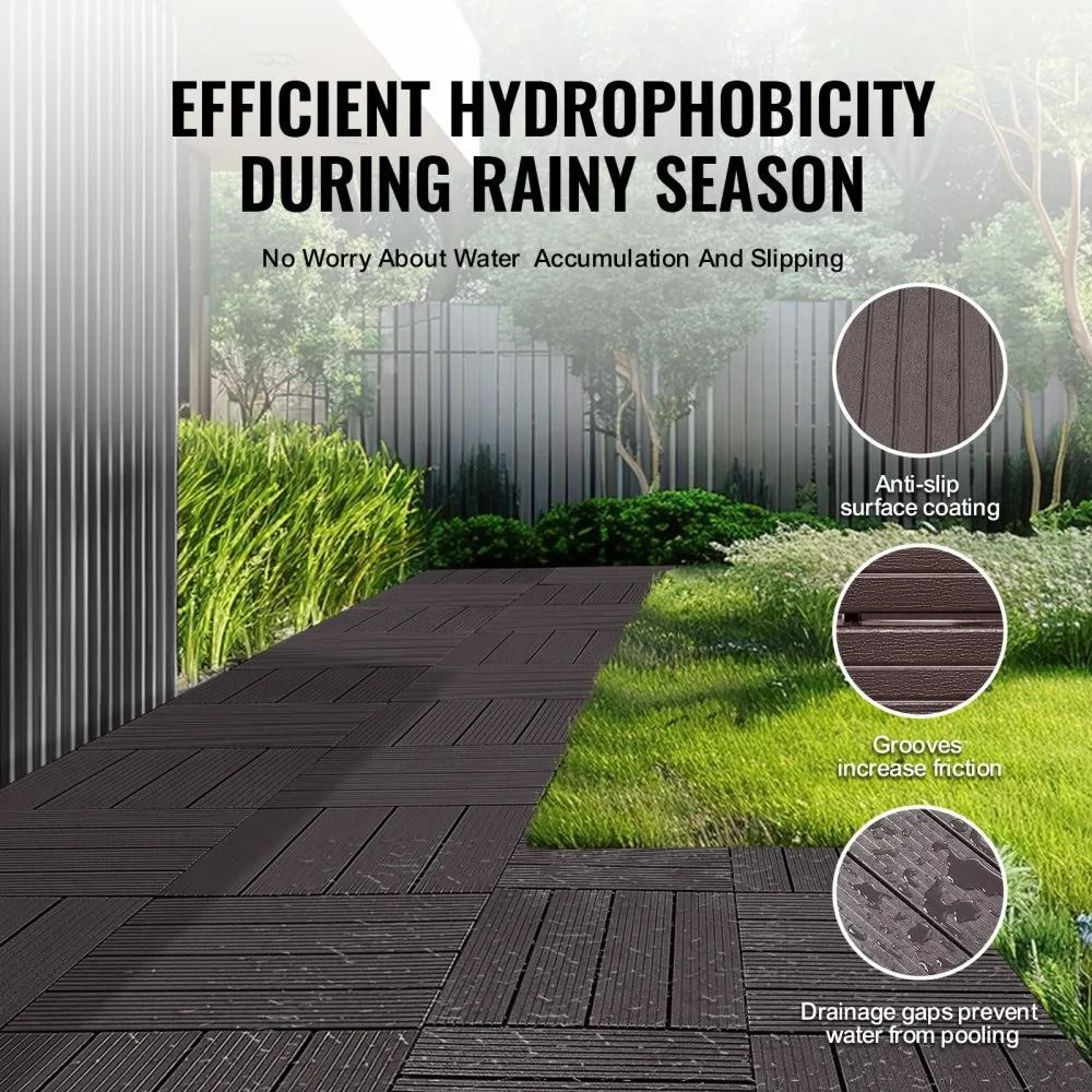 54 Piece Interlocking Deck Tiles Waterproof PP Outdoor Flooring Dark Brown 5