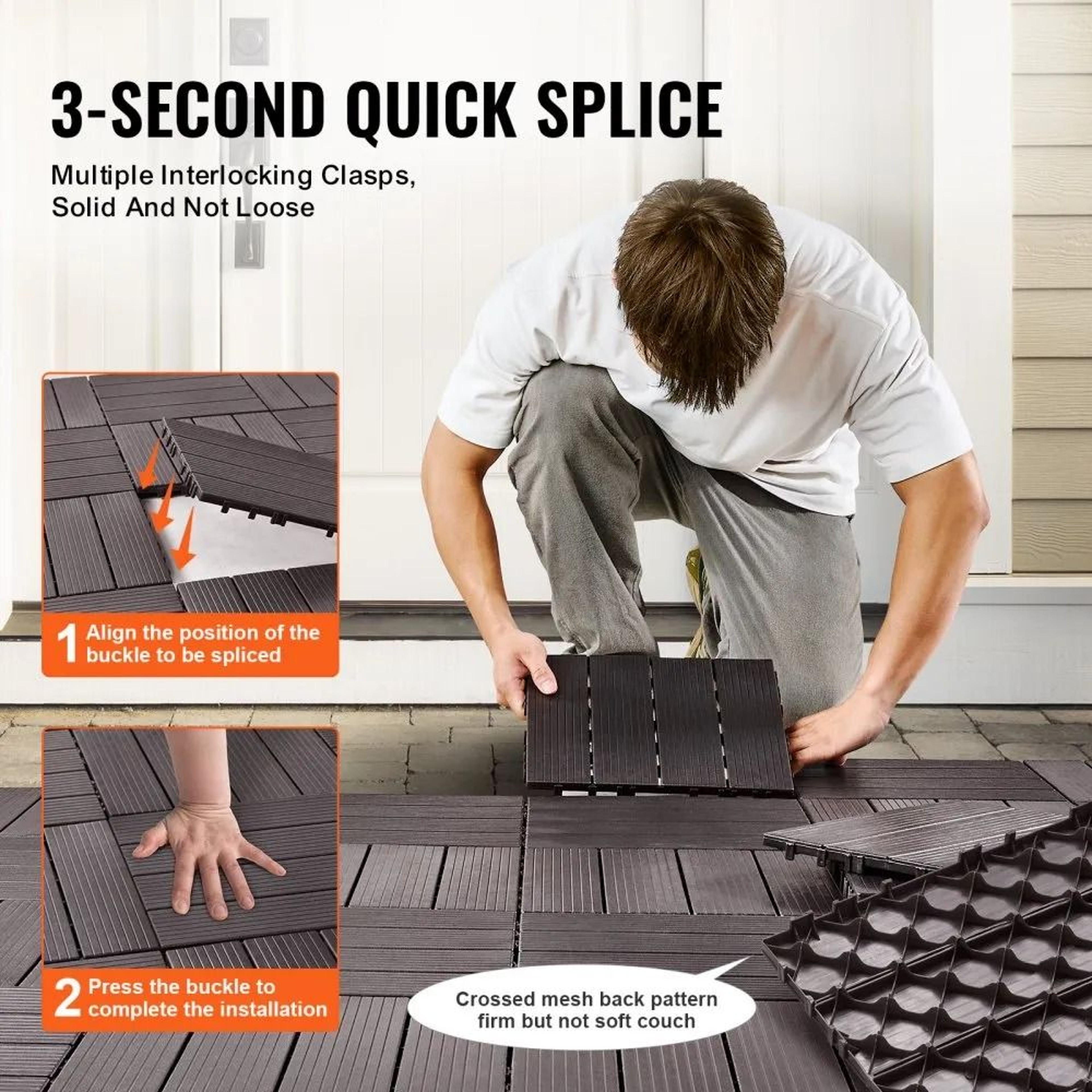 54 Piece Interlocking Deck Tiles Waterproof PP Outdoor Flooring Dark Brown 1