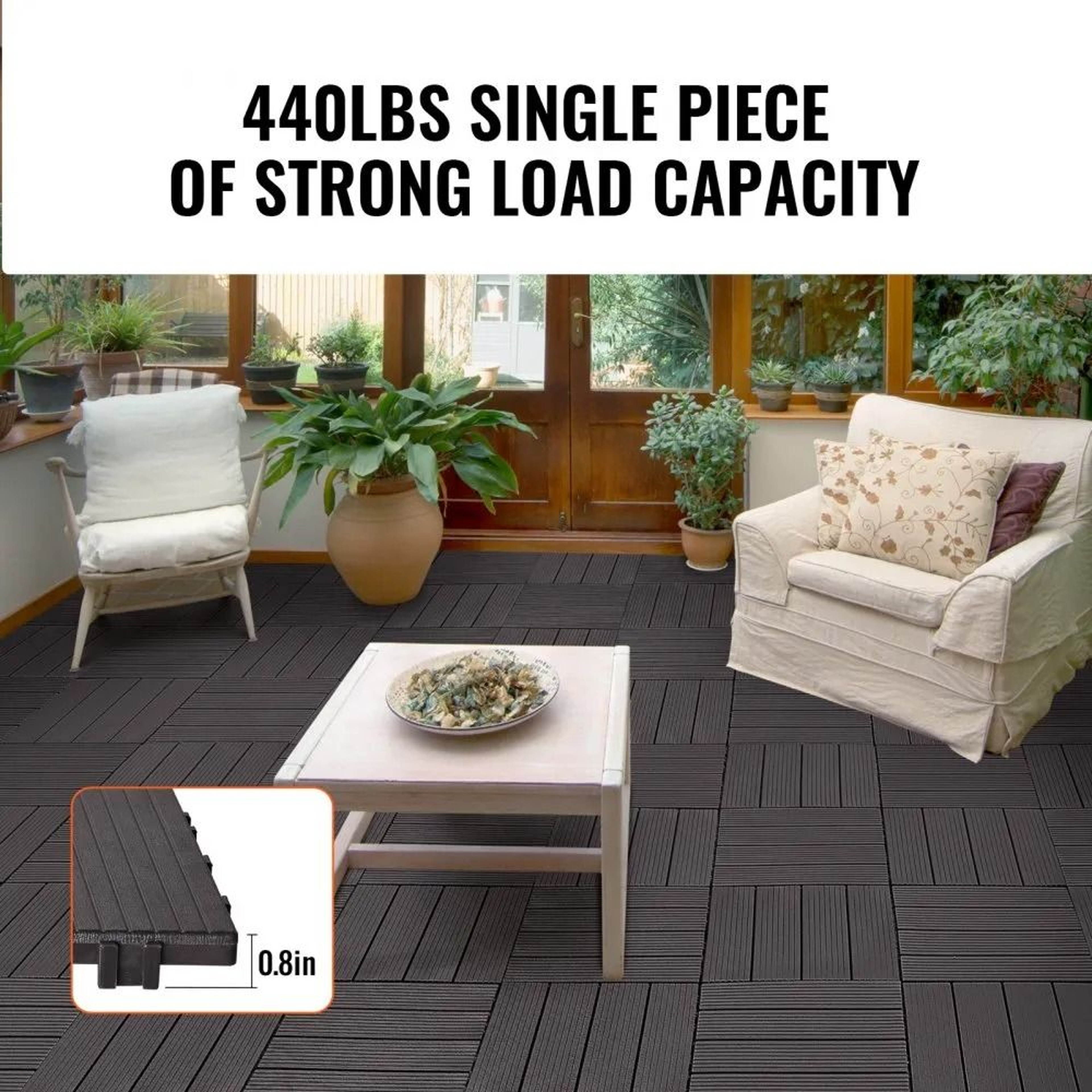 54 Piece Interlocking Deck Tiles Waterproof PP Outdoor Flooring Dark Brown 2