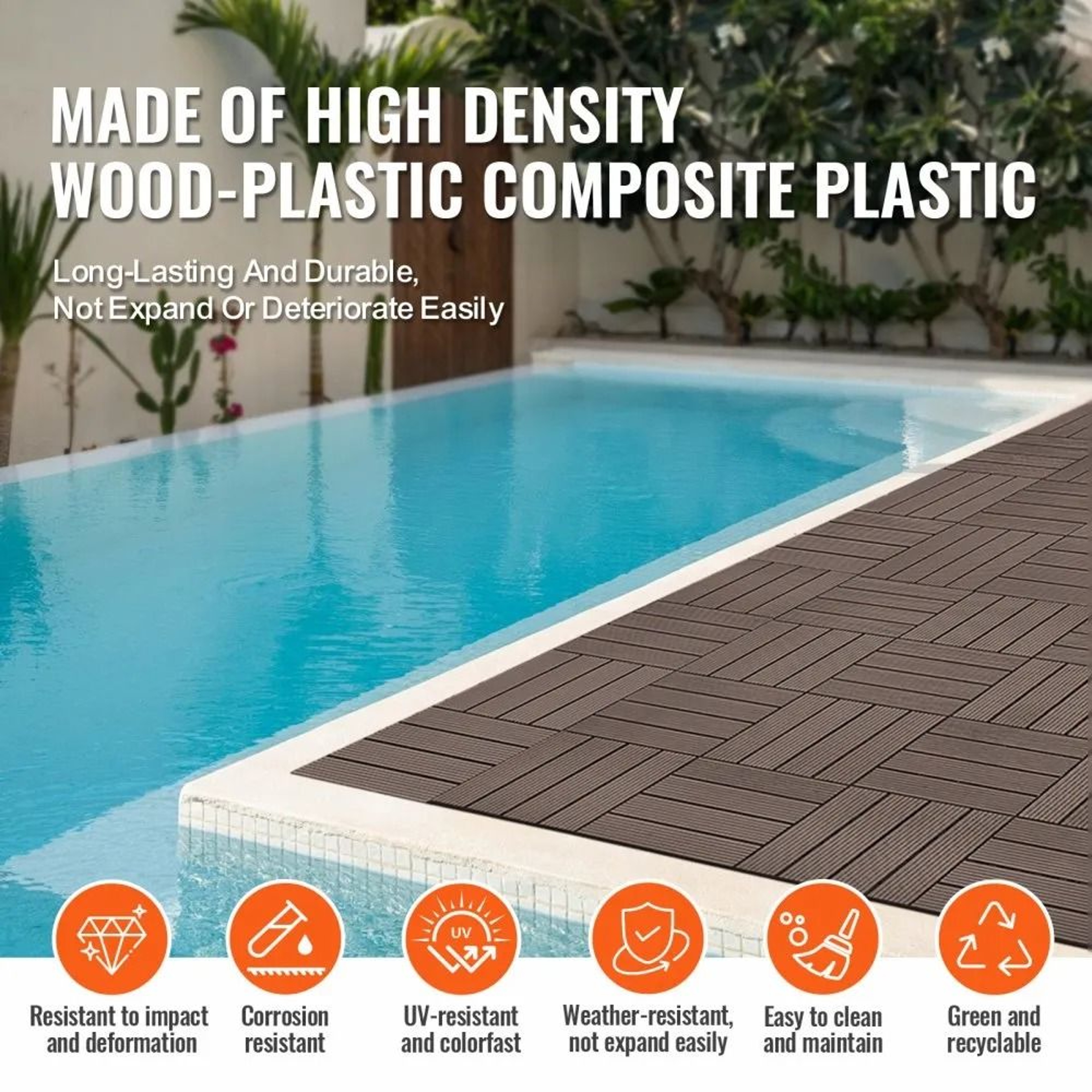 Interlocking Deck Tiles 10 Pack Waterproof WPC Outdoor Flooring Dark Brown 2