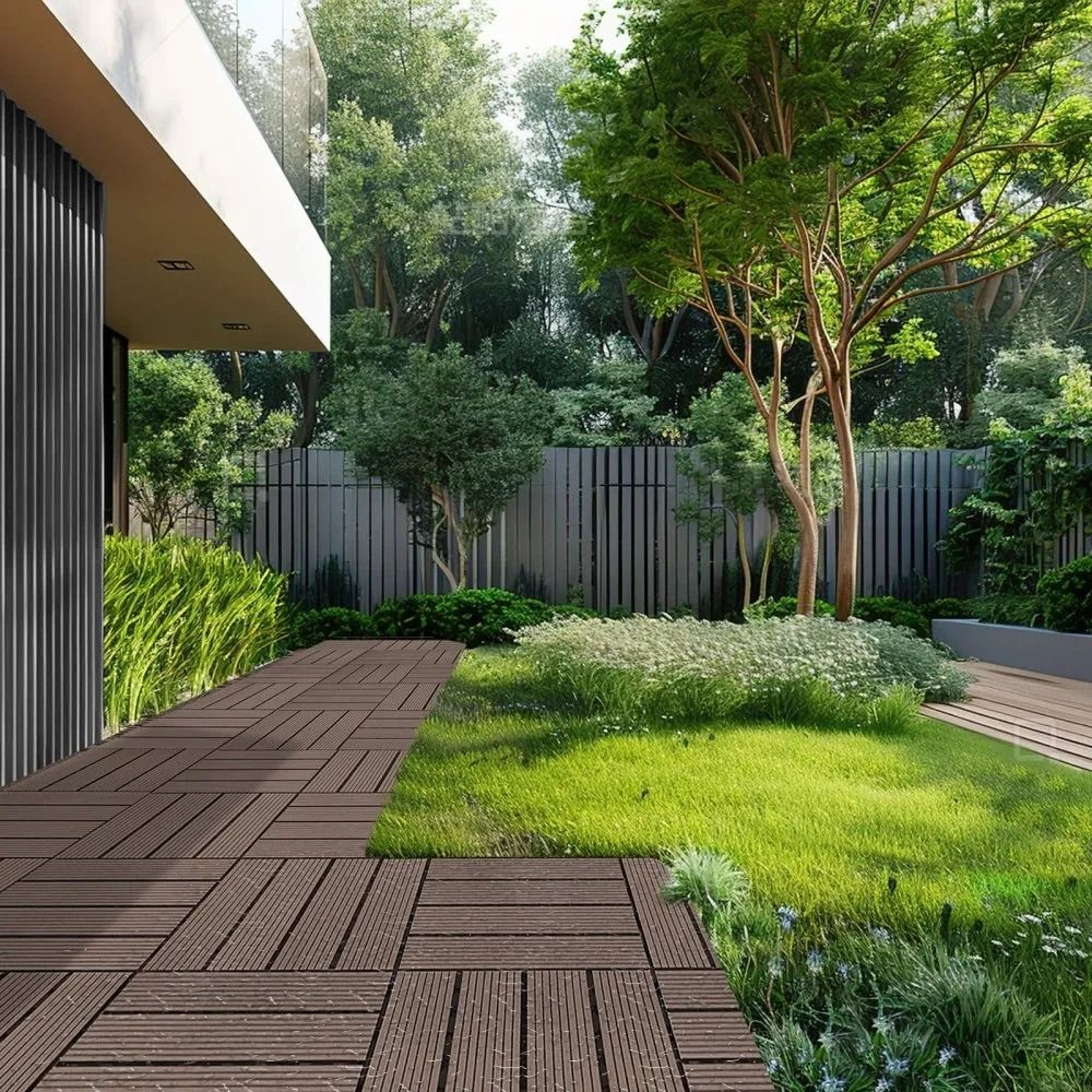 Interlocking Deck Tiles 10 Pack Waterproof WPC Outdoor Flooring Dark Brown 6