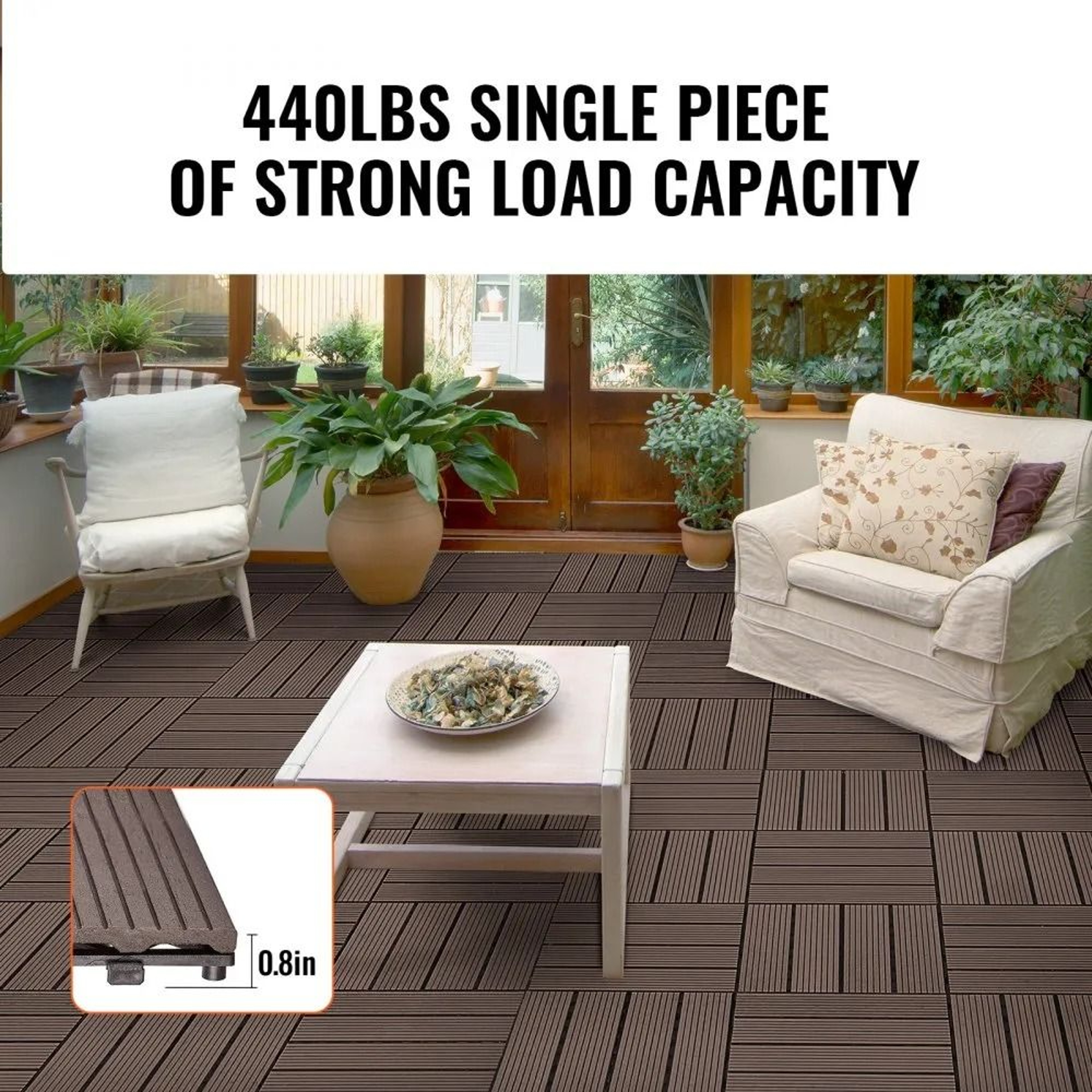 Interlocking Deck Tiles 10 Pack Waterproof WPC Outdoor Flooring Dark Brown 5