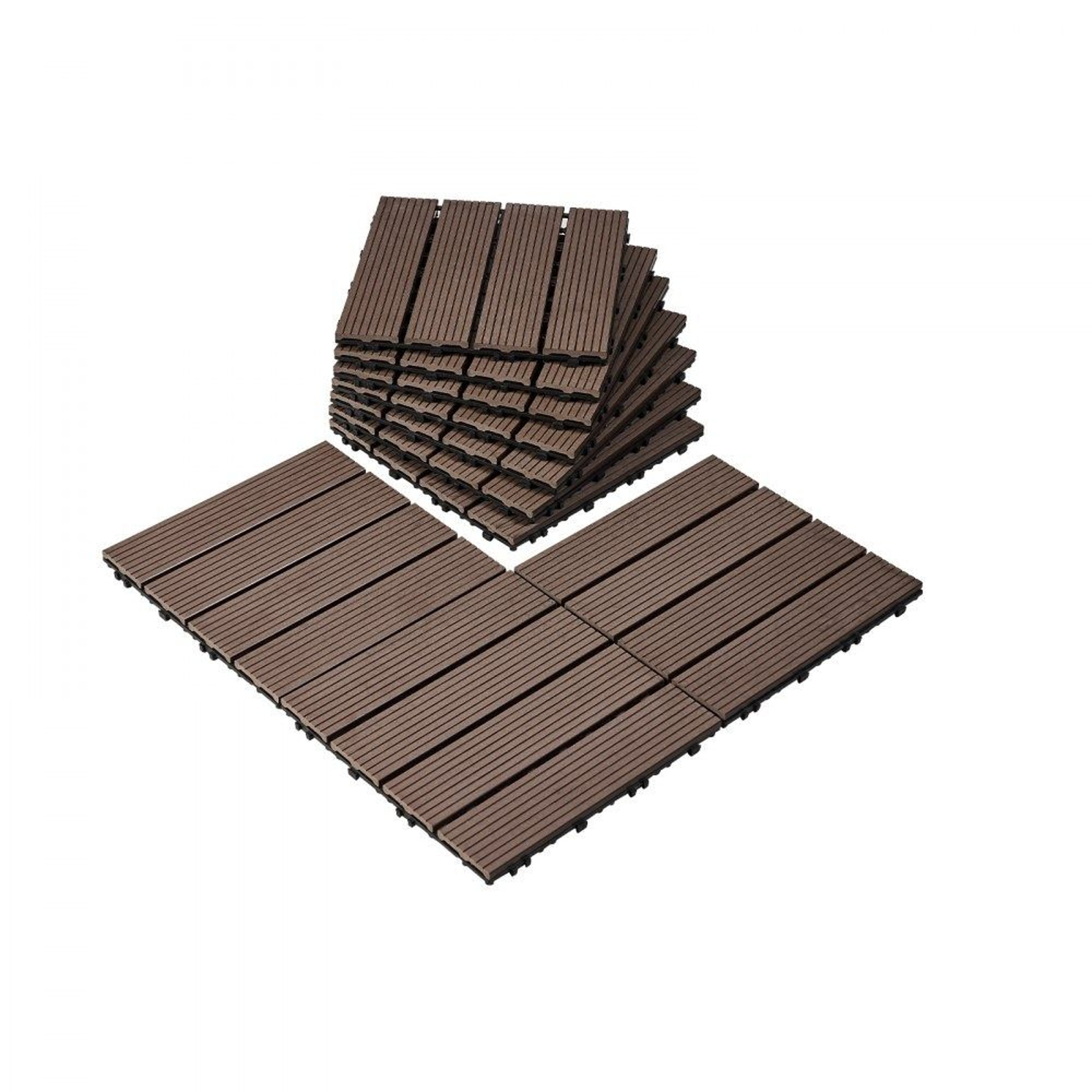 Interlocking Deck Tiles 10 Pack Waterproof WPC Outdoor Flooring Dark Brown 0