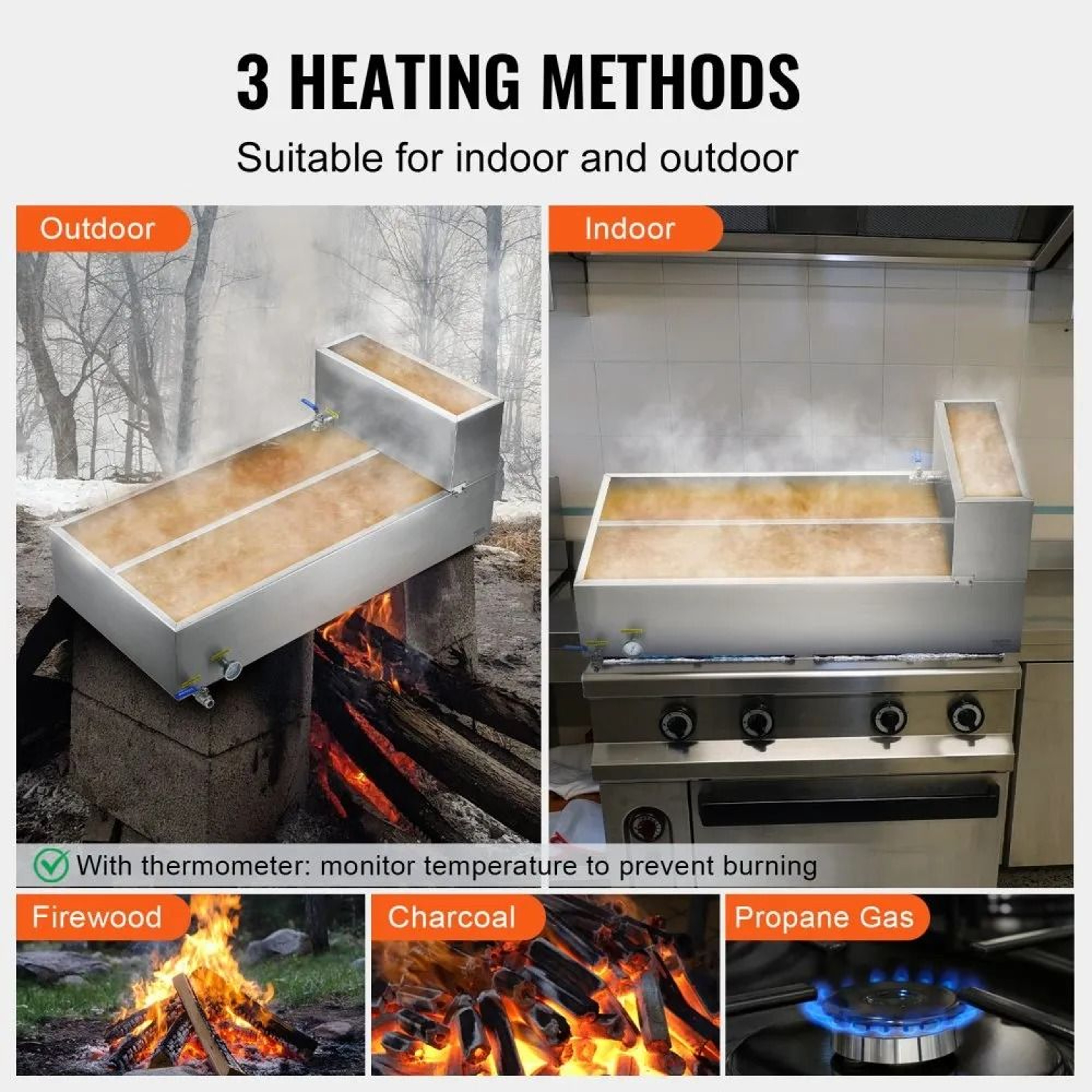47 Gallon Maple Syrup Evaporator Pan 304 Stainless Steel With Thermometer And Dual Valves 3